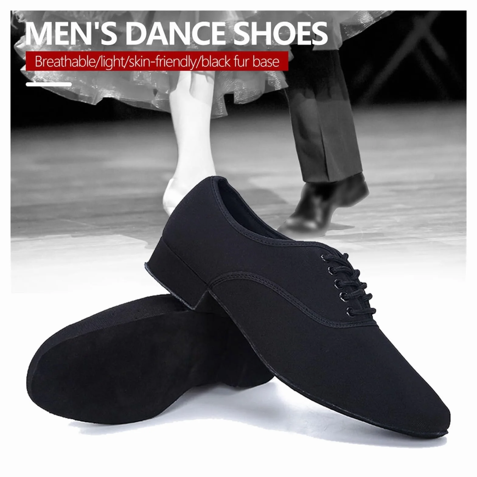 Scarpe da Danza Latina Uomo Professionale Nera Oxford Tacco Basso