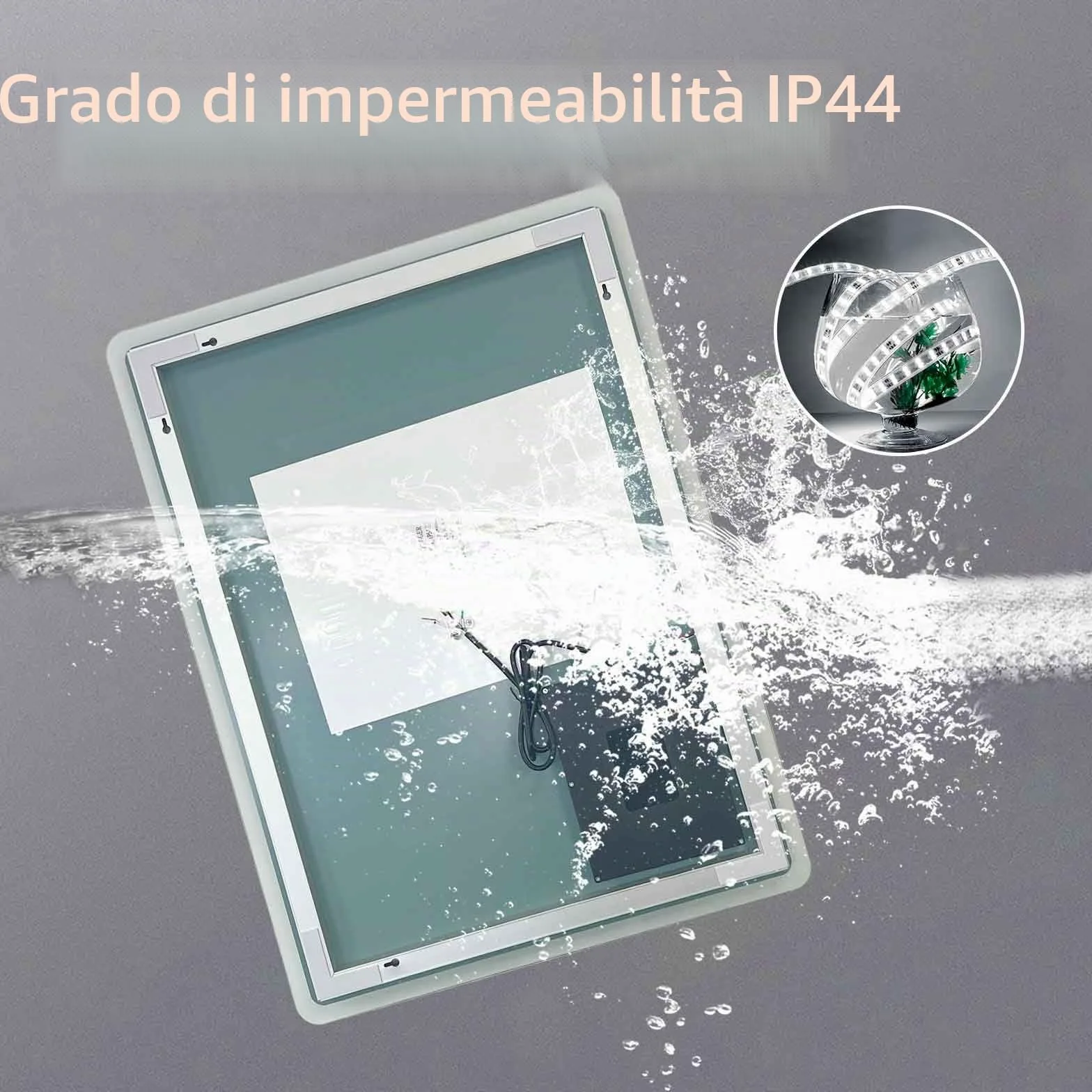SaniteModar Specchio Bagno LED 70x90 cm | Luminosità regolabile, luce tre colori, antiappannamento, IP44, installazione verticale/orizzontale.