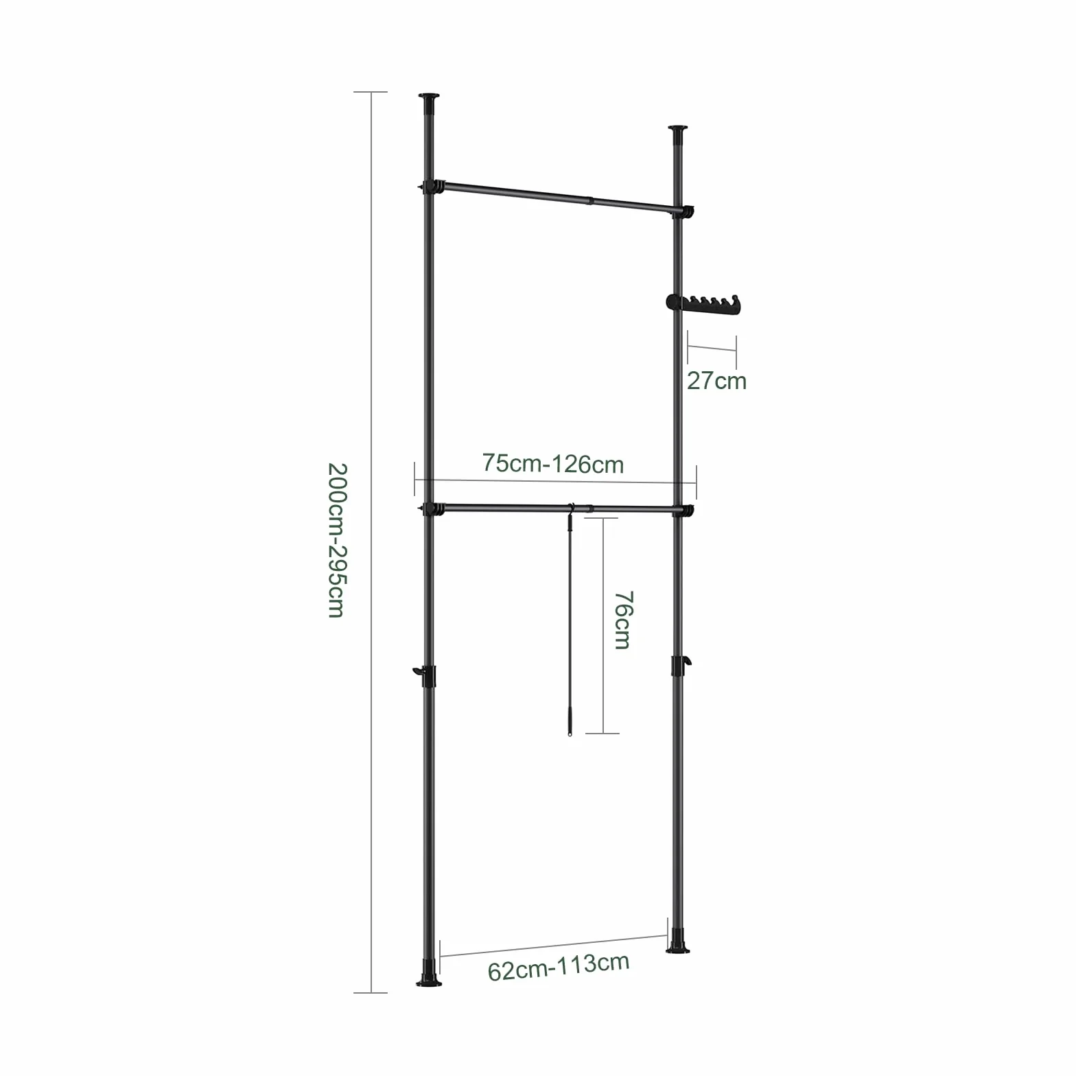 SoBuy Appendiabiti Telescopico, Stand Appendiabiti Robusto, Guardaroba Aperto Regolabile con Barre Appendiabiti per Camera da Letto, Cabina Armadio, Nero FRG109-II-SCH