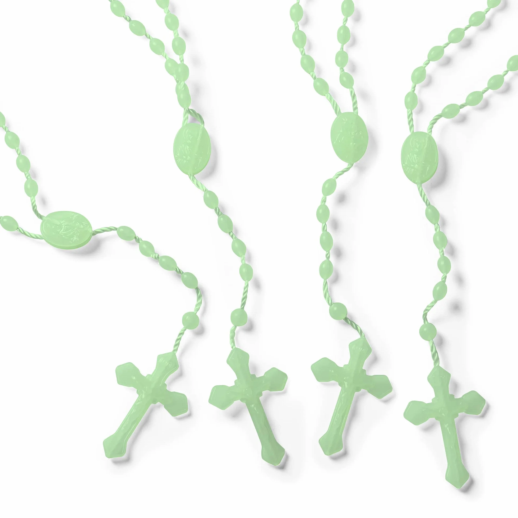 JUXINGDAZYF Rosario in plastica perlata luminosa al buio, 43,2 cm, rosario cattolico, set da 12 rosari, Plastica, Nessuna pietra preziosa