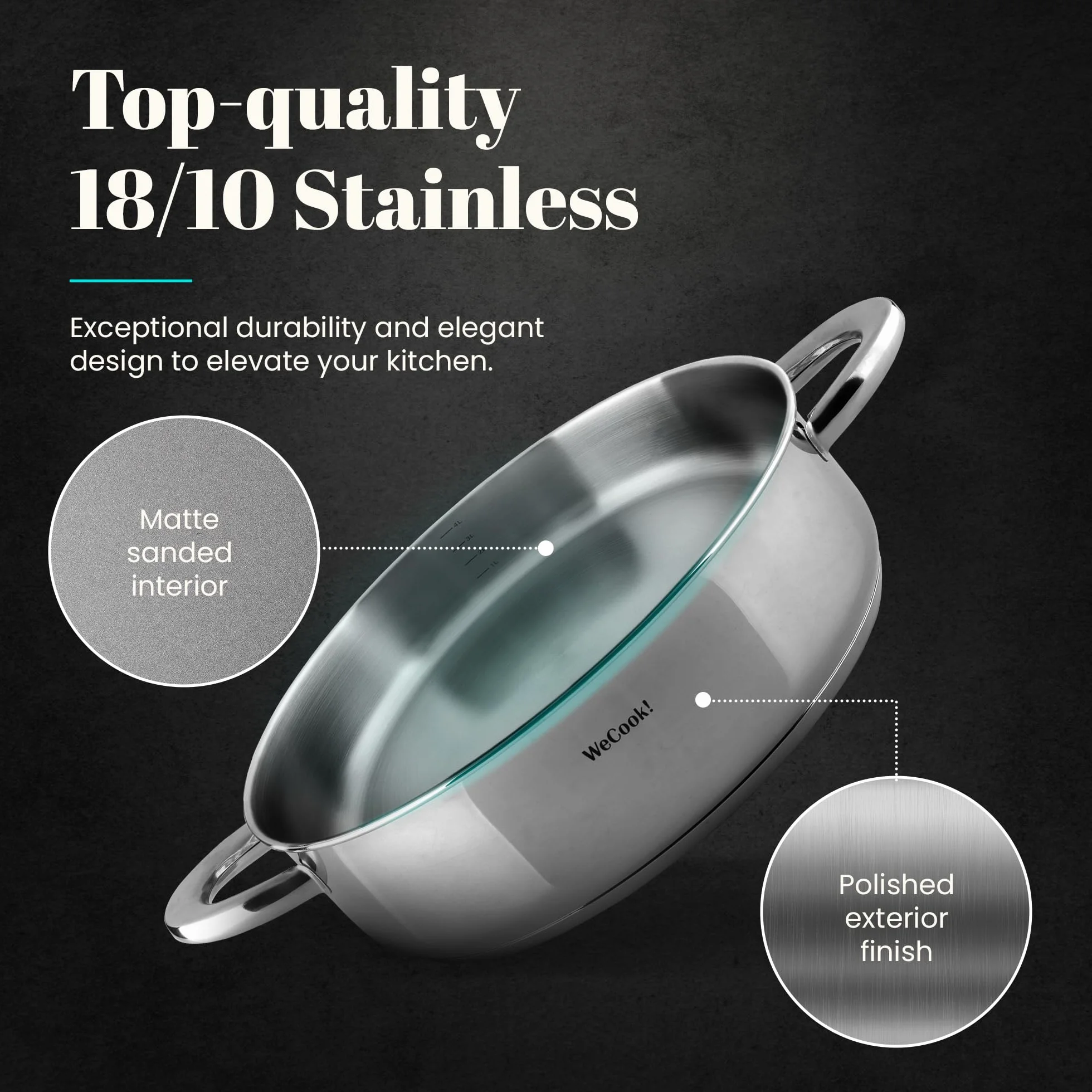WECOOK! STAINLESS LOW COOKING POT WITH LID 32 cm.