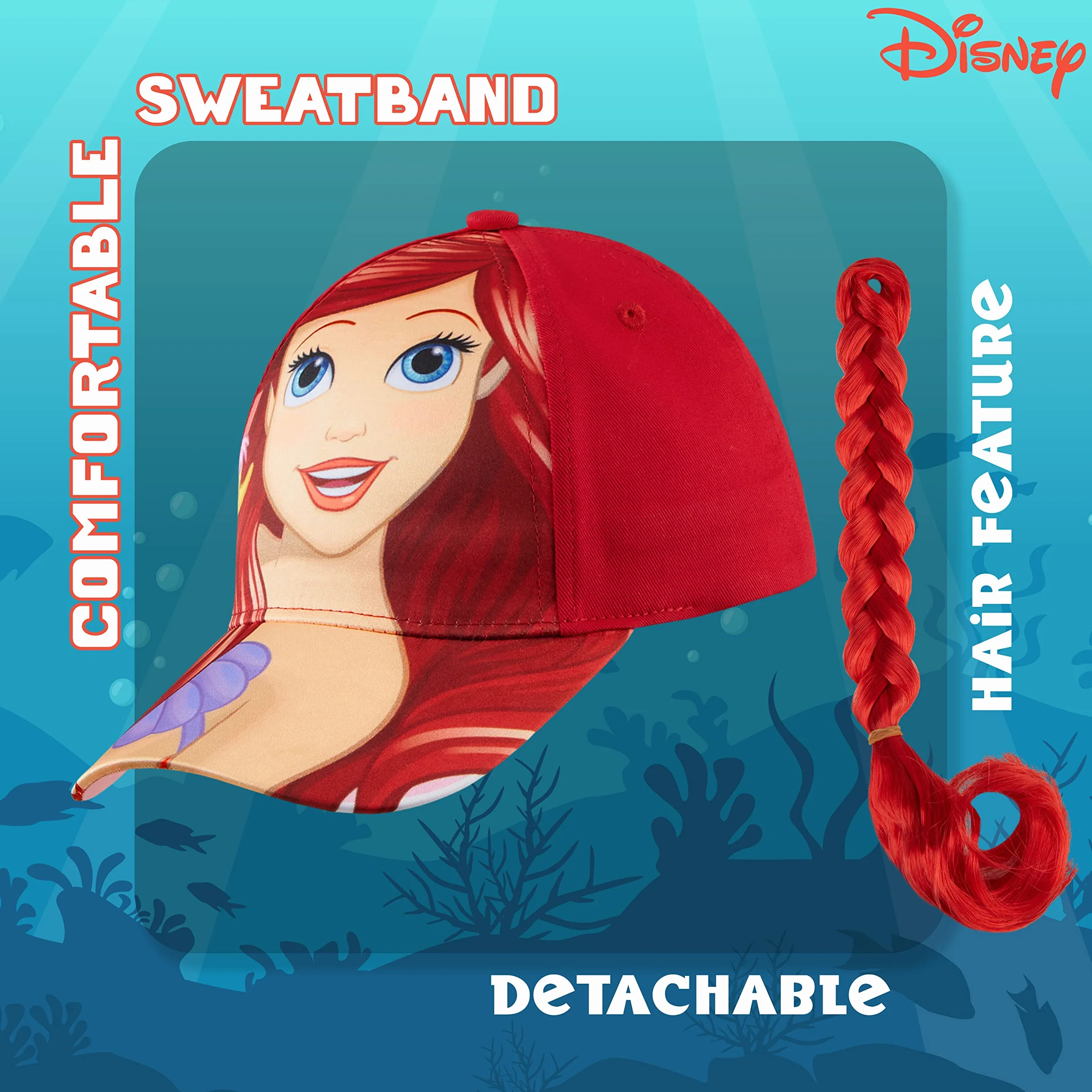 Disney Cappello Bambina Principesse Frozen La Sirenetta Treccia 3d Cappellino Regolabile