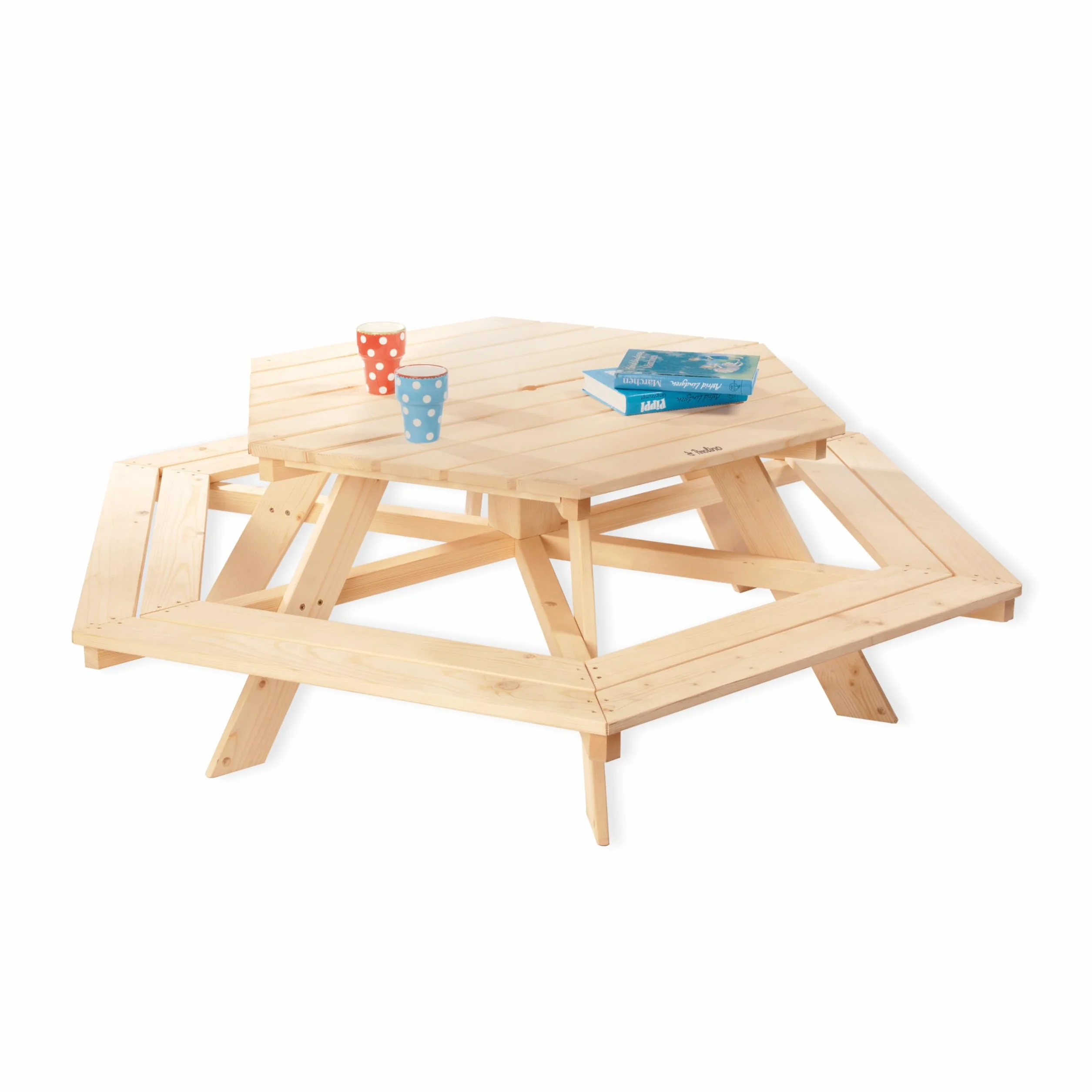 Pinolino Nicki Seggiolino Esagonale Legno massello 6 panche 1 Tavolo Bambini 2 Anni Naturale