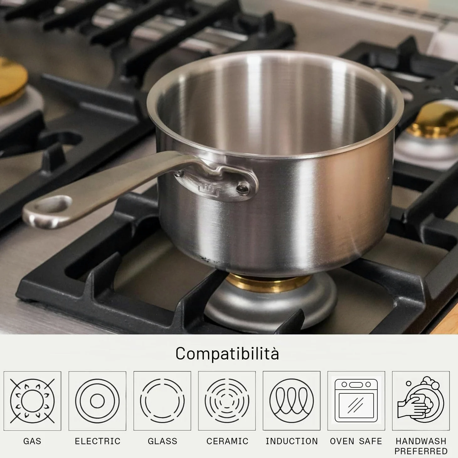 Made In Cookware - 4 Quarti Casseruola in acciaio inossidabile con coperchio - Prodotto in Italia - Pentola per salse rivestita in acciaio inossidabile a 5 strati - Pentole professionali