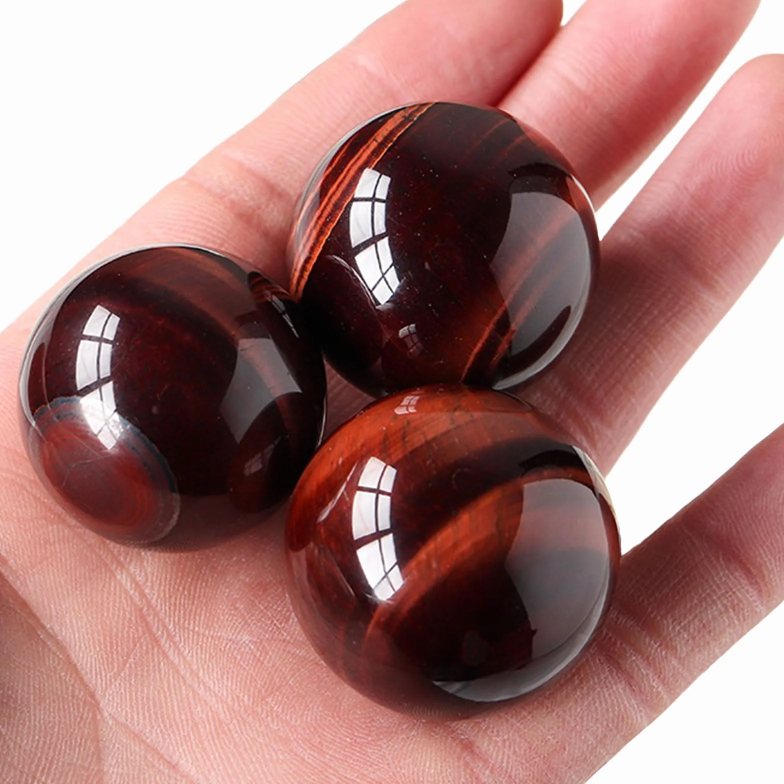 Naturalny zestaw 3 kulek z kryształu czerwonego tygrysiego oka 32-34mm do dekoracji Feng Shui