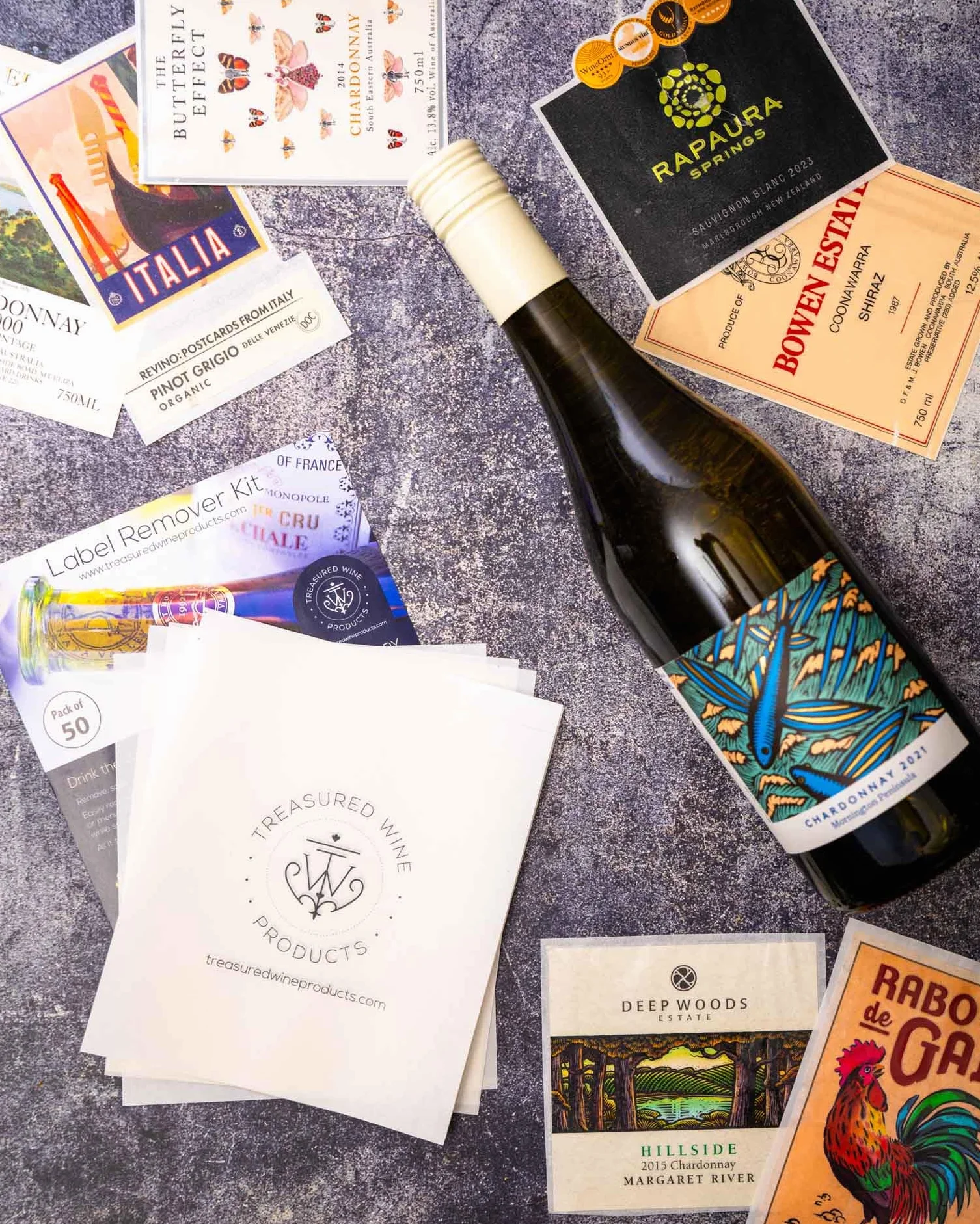 Kit per rimuovere etichette per bottiglie di vino - 100 fogli adesivi per rimuovere e laminare etichette di vino - Prodotti vinicoli Treasured