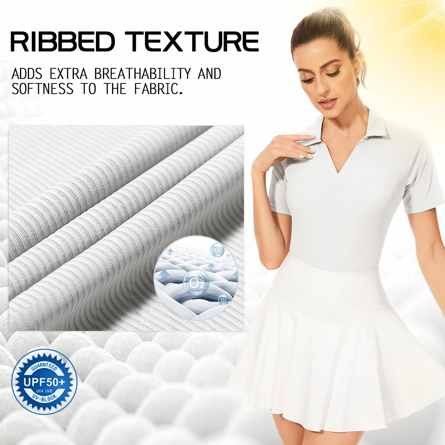 Soneven Polo Donna Collo a V Manica Corta/Senza Maniche T-Shirt Sportive a Costine Traspiranti ad Asciugatura Rapida Camicia Funzionale per Golf Tennis