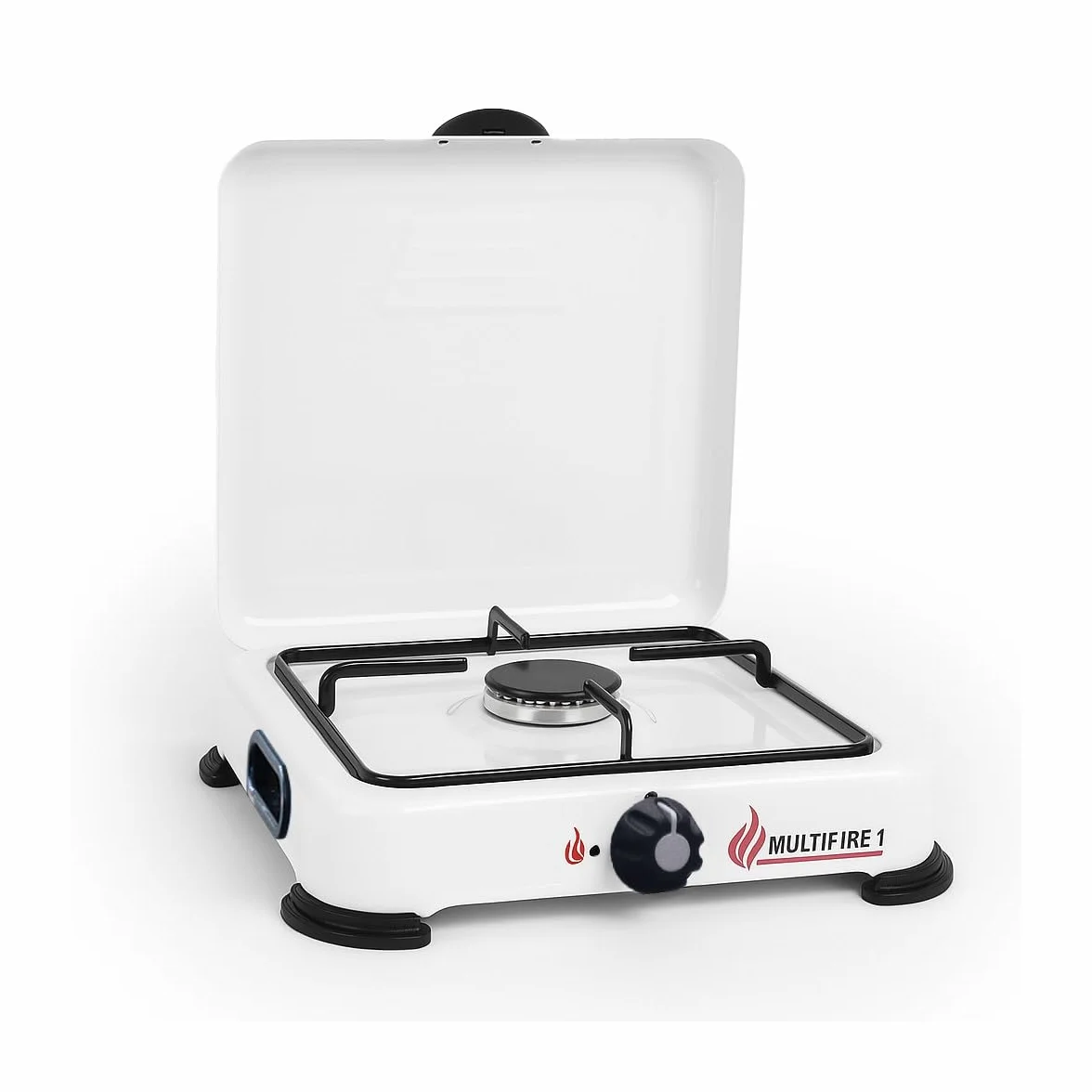 Piano cottura a gas portatile 1 fuoco 1500 W Fornello a gas butano o propano Bianco laccato Coperchio