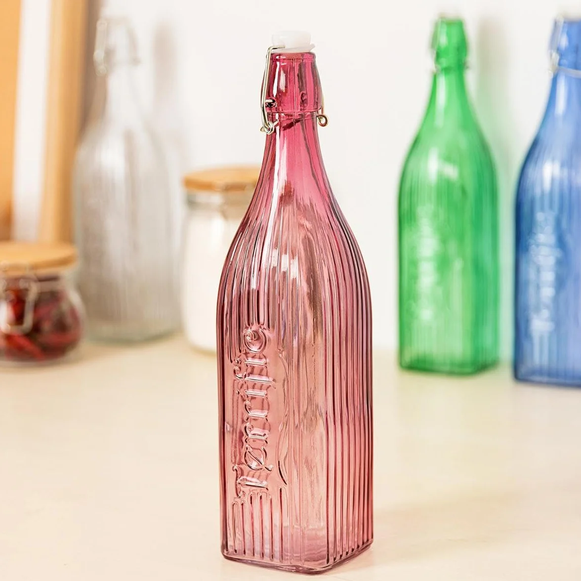 Bottiglia GASEOSA 1L Quadrata Rosa VIBA QD