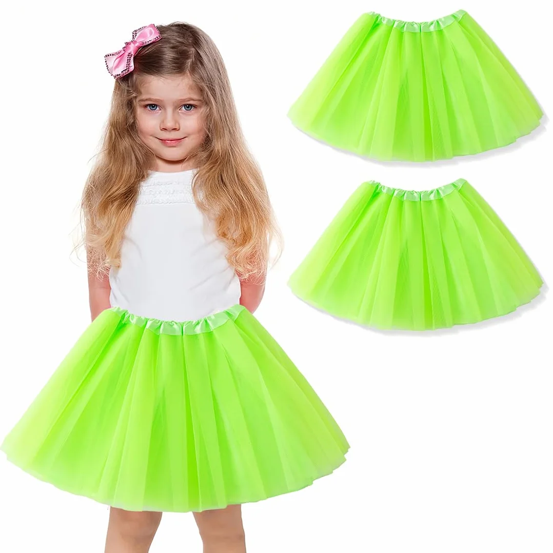 tulle Tutù gonna corta elasticizzata per bambine, gonna da festa in tulle 3 strati (giallo-verde)
