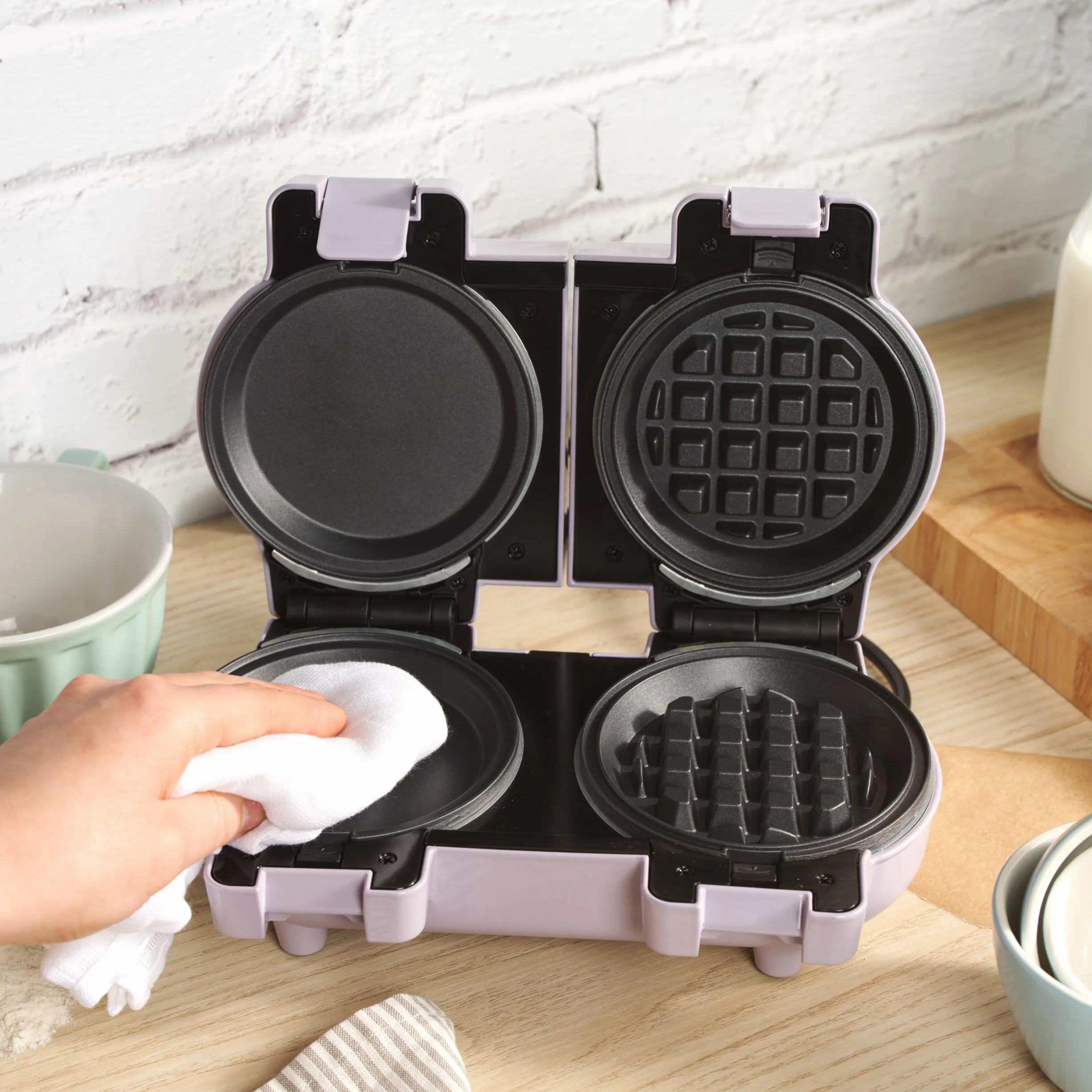Petra PT5923PPVDE Doppia Mini Macchina per Snack - Piastra per Waffle Belga, Piastre Antiaderenti Rimovibili, Compatta, Facile da Pulire, per Pancake, 1100W