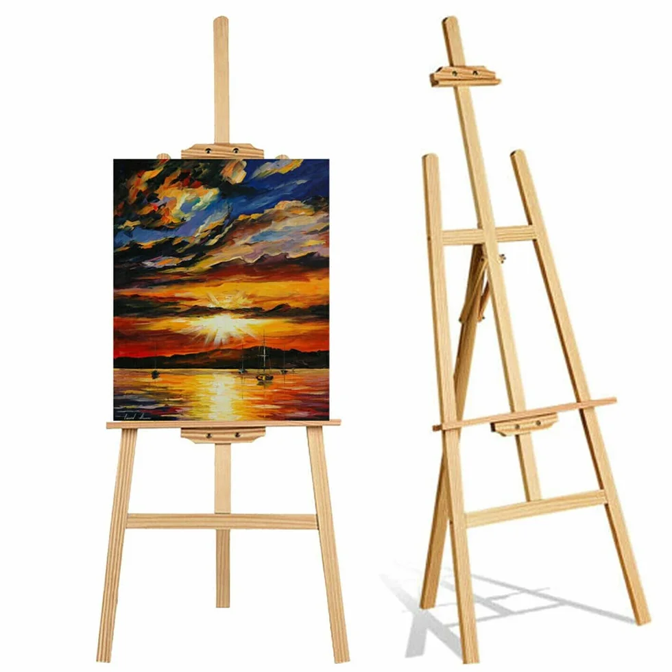 Cavalletto da Artista in Legno Portatile con Altezza Tela Regolabile