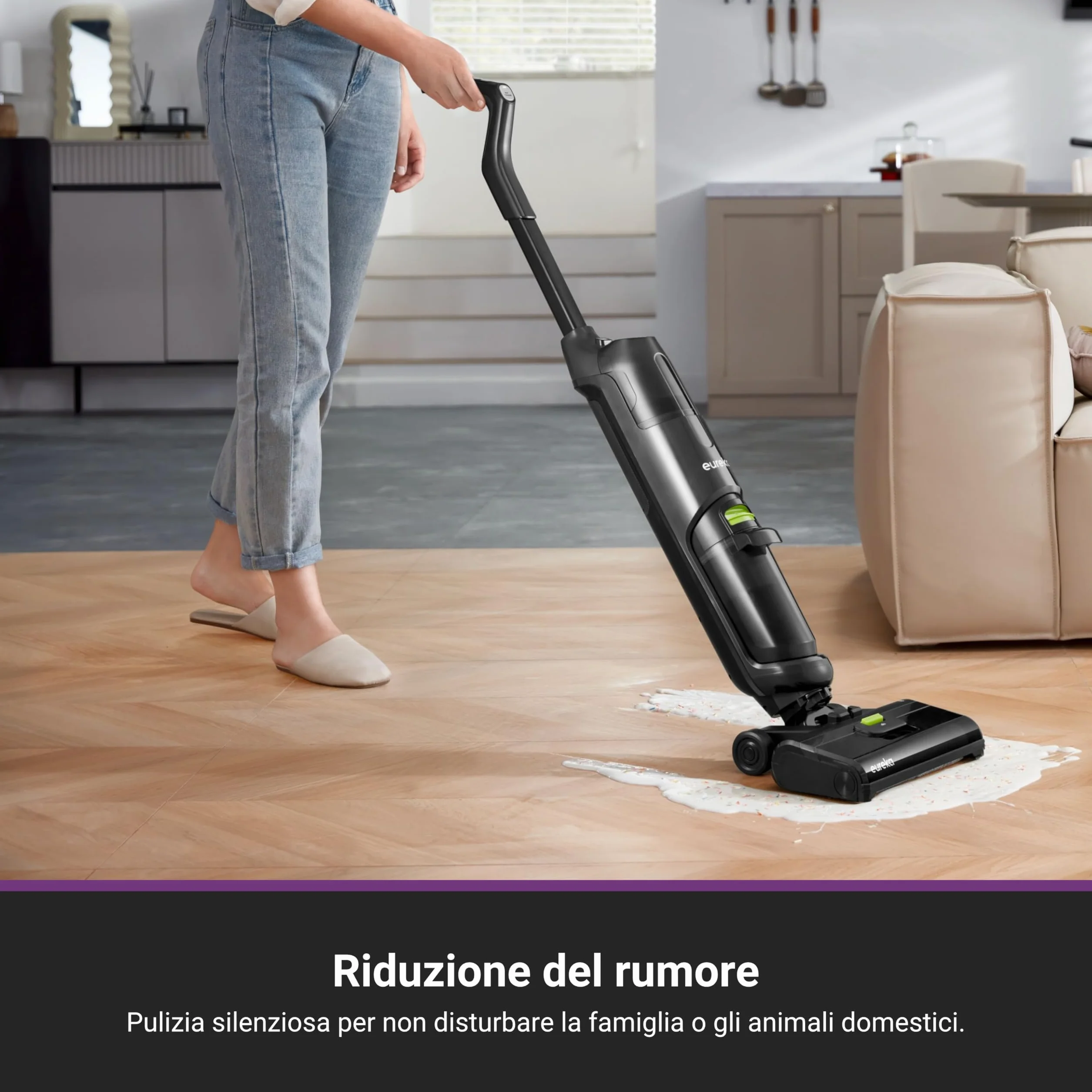 EUREKA NEW400 Lavapavimenti Senza Fili, Aspira e Lava in un Passaggio, 3,95kg Ultraleggero, Autopropulsione, 600ml+400ml Doppio Serbatoio, Batteria 2500mAh×6, Pavimento Asciutto 90%