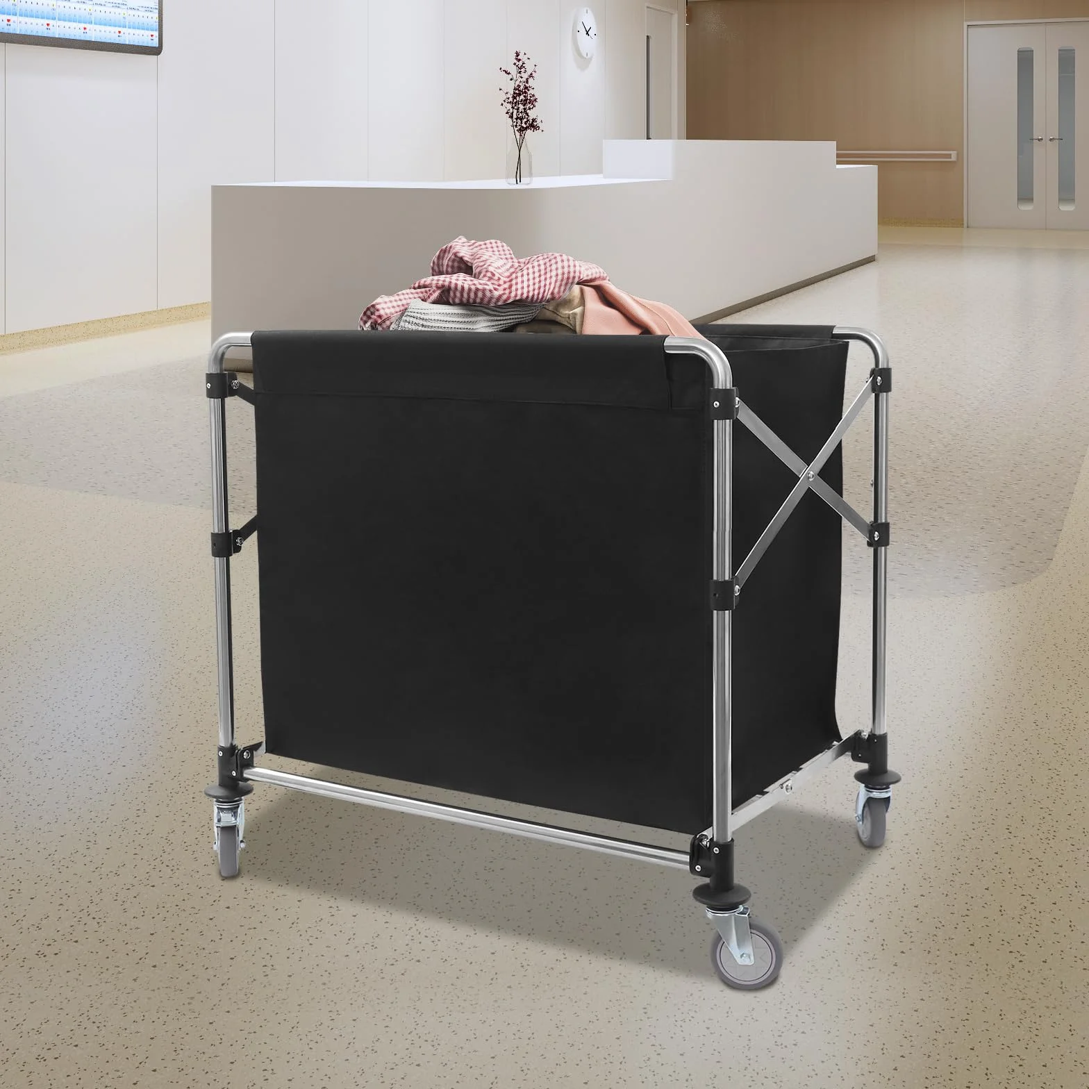 Carrello per la biancheria, con ruote, pieghevole, per la biancheria, per la casa, hotel, 90 x 60 x 88 cm