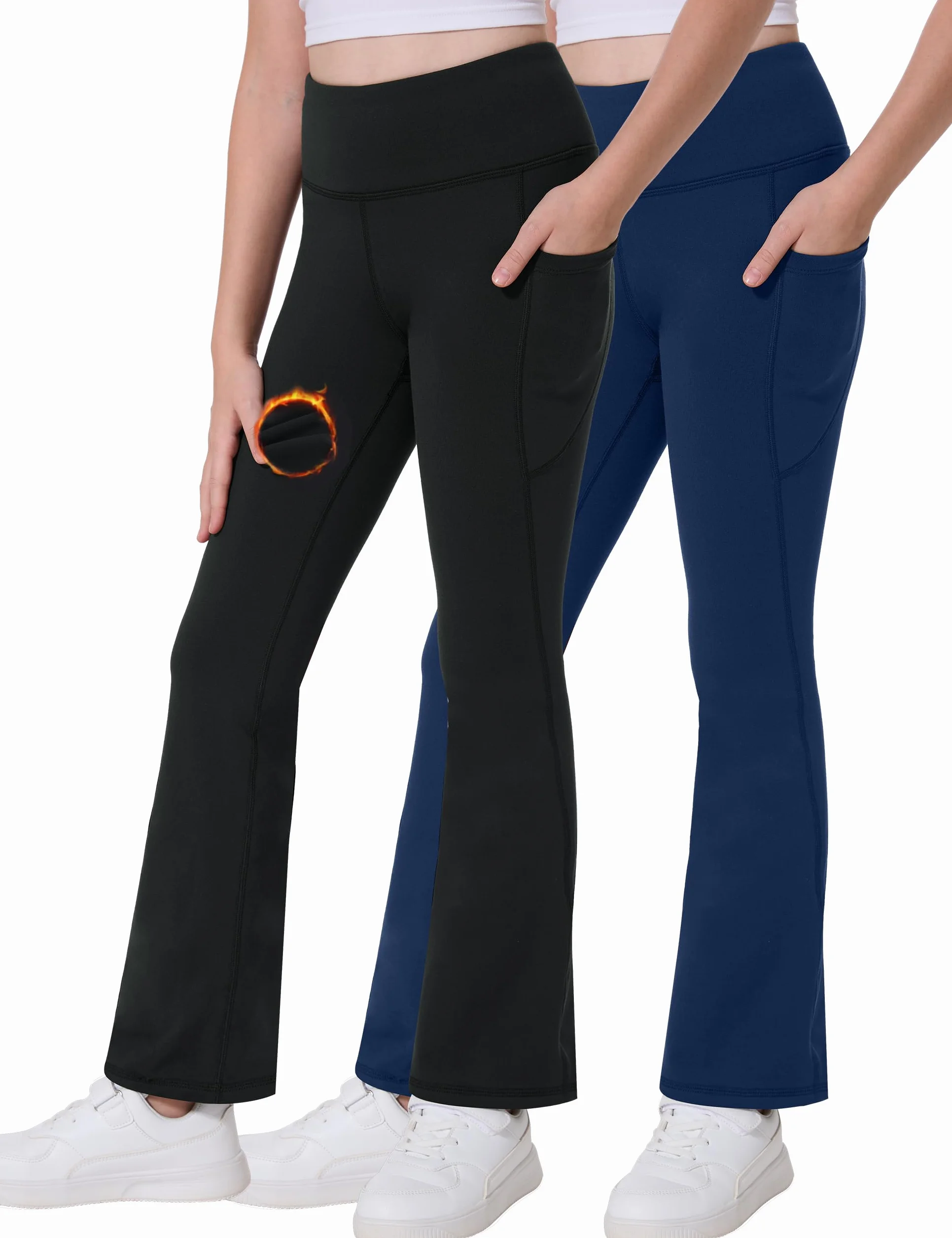 Desol Leggings svasati foderati in pile con tasche a vita alta pantaloni da yoga invernali a campana