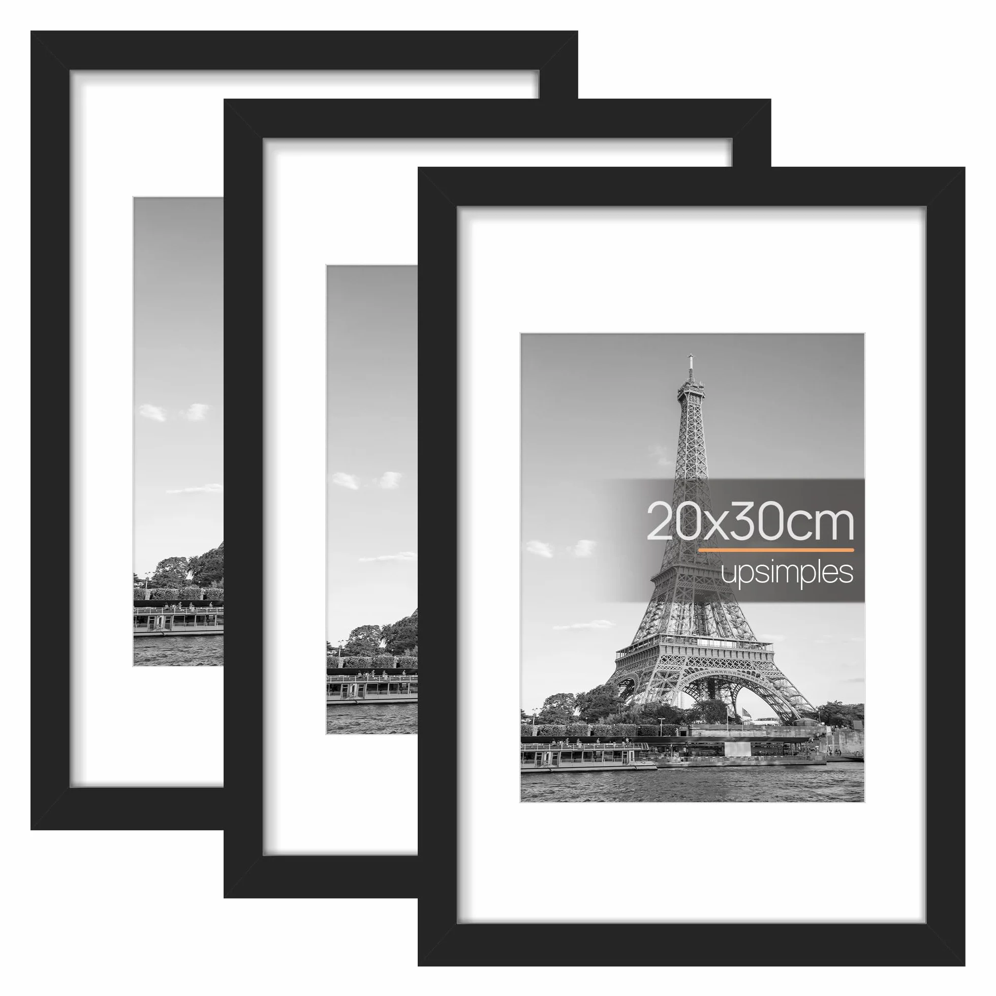 upsimples Cornice 20x30, Confezione da 3 Cornici portafoto Nere, Formato 30x20 cm, Con Supporto Orientamento Orizzontale o Verticale, Cornici per Ppuzzle, Parete, Poster, Diploma Universitario