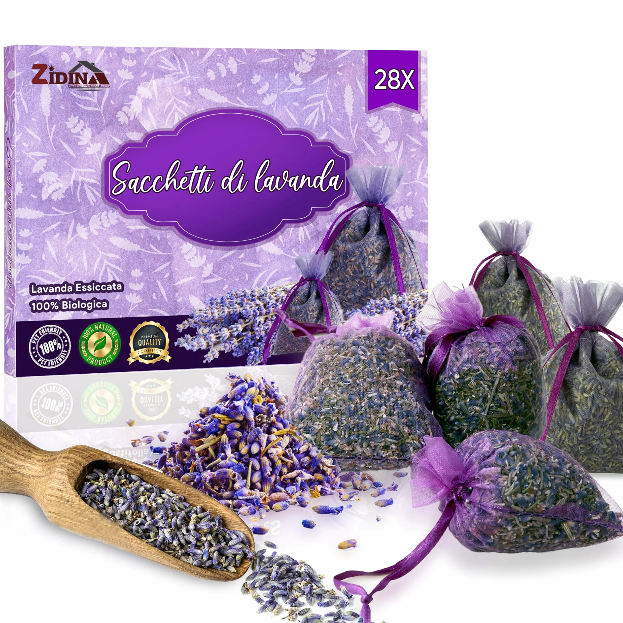 Sacchetti di Lavanda - Set di 28 Lavanda Sacchetti Profumatori Armadio e Cassetti – Profumatore Naturale Casa e Auto, Antitarme per Armadi Vestiti – Sacchetti Profumati per Armadio