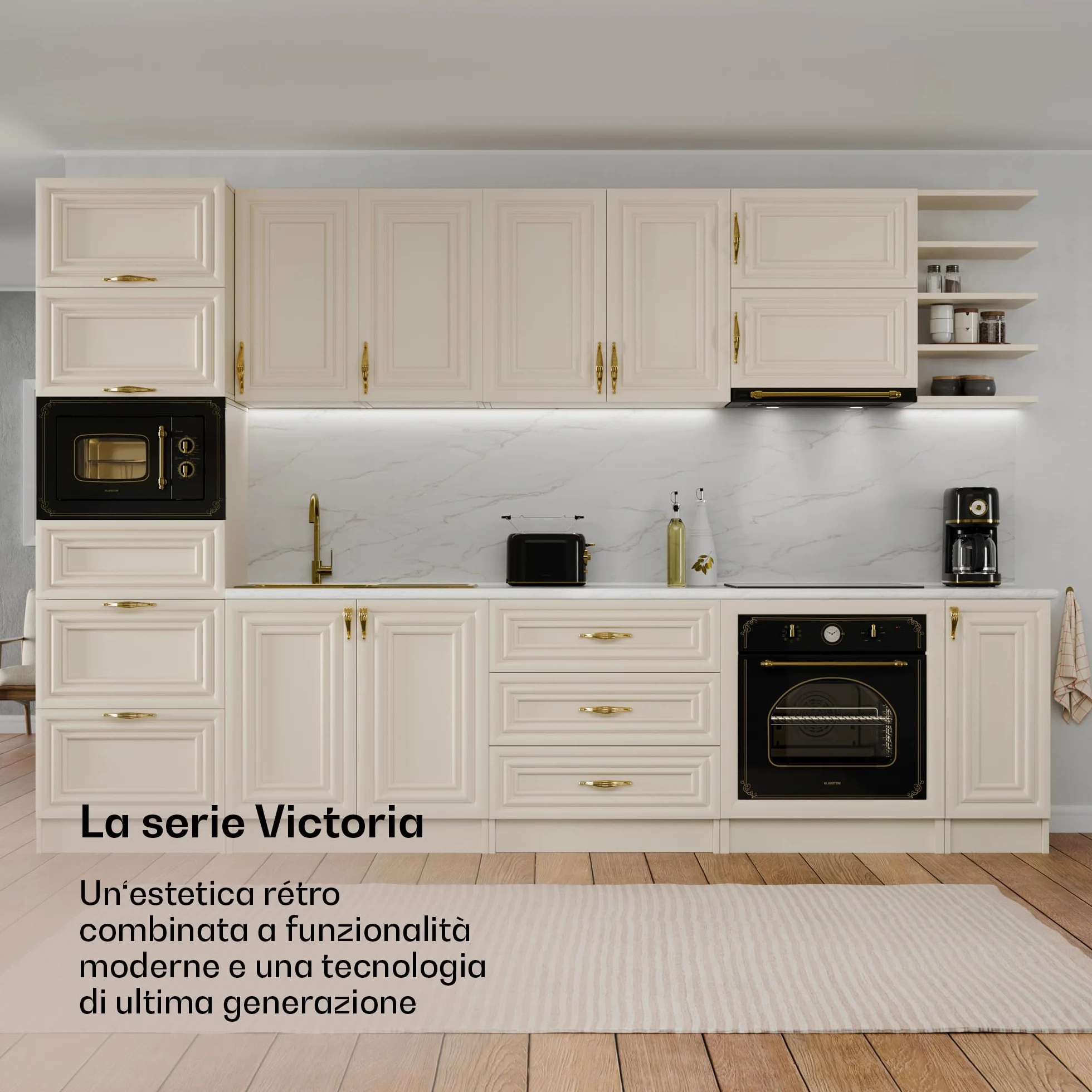 Klarstein Victoria Essential Set per la Colazione - Tostapane 2 Fette con 7 Livelli, Vassoio Raccogli Briciole, Supporto Panini, Bollitore Elettrico 1,7L con Filtro Anticalcare, Nero