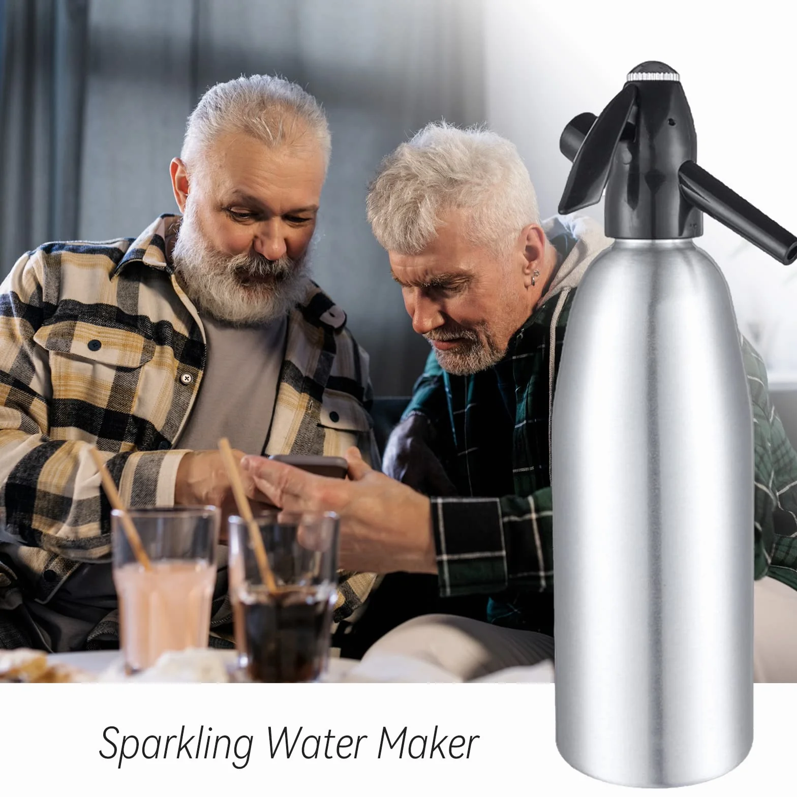 Soda Siho, 1L Sarklig Water Machie, Seltzer Water Maker, Portale Alumium Mii Soda Machie per Productio, Home Caroated Drik Water Heater