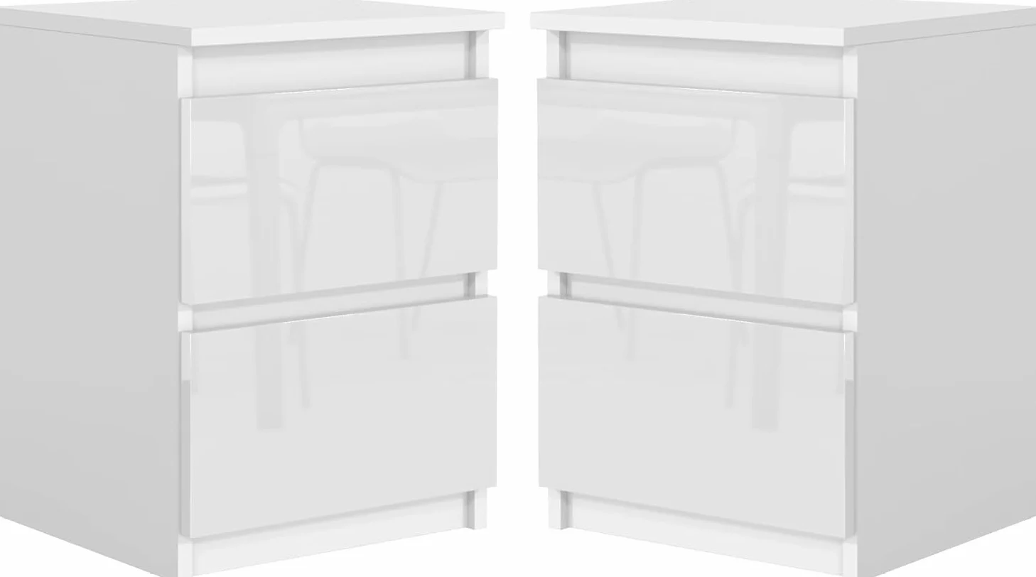 meble masztalerz Set 2 Comodini 40 cm, 2C, Bianco con Frontale Lucido | Moderno Comodino Piccolo 40x55x39 cm, Mobili Camera da Letto, Comodini Camera da Letto Moderni