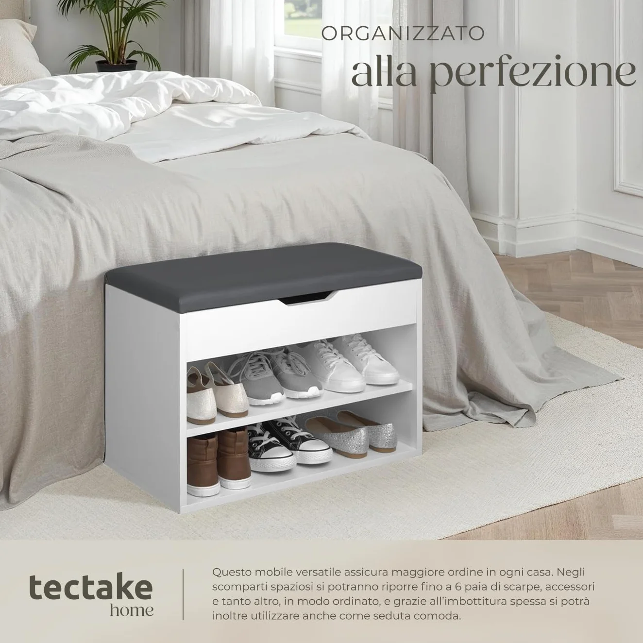 Scarpiera salvaspazio slim ingresso con ripiani aperti 60x30x43,5 cm bianco