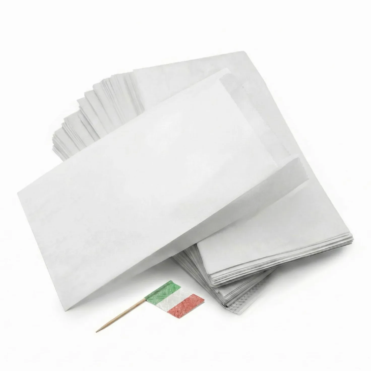 MAQA Sacchetti Bianchi Carta Kraft per alimenti Sacchetto in Carta Kraft Bianco per cornetti, pizze, dolci, confetti, caramelle 19+15x38 cm/1000