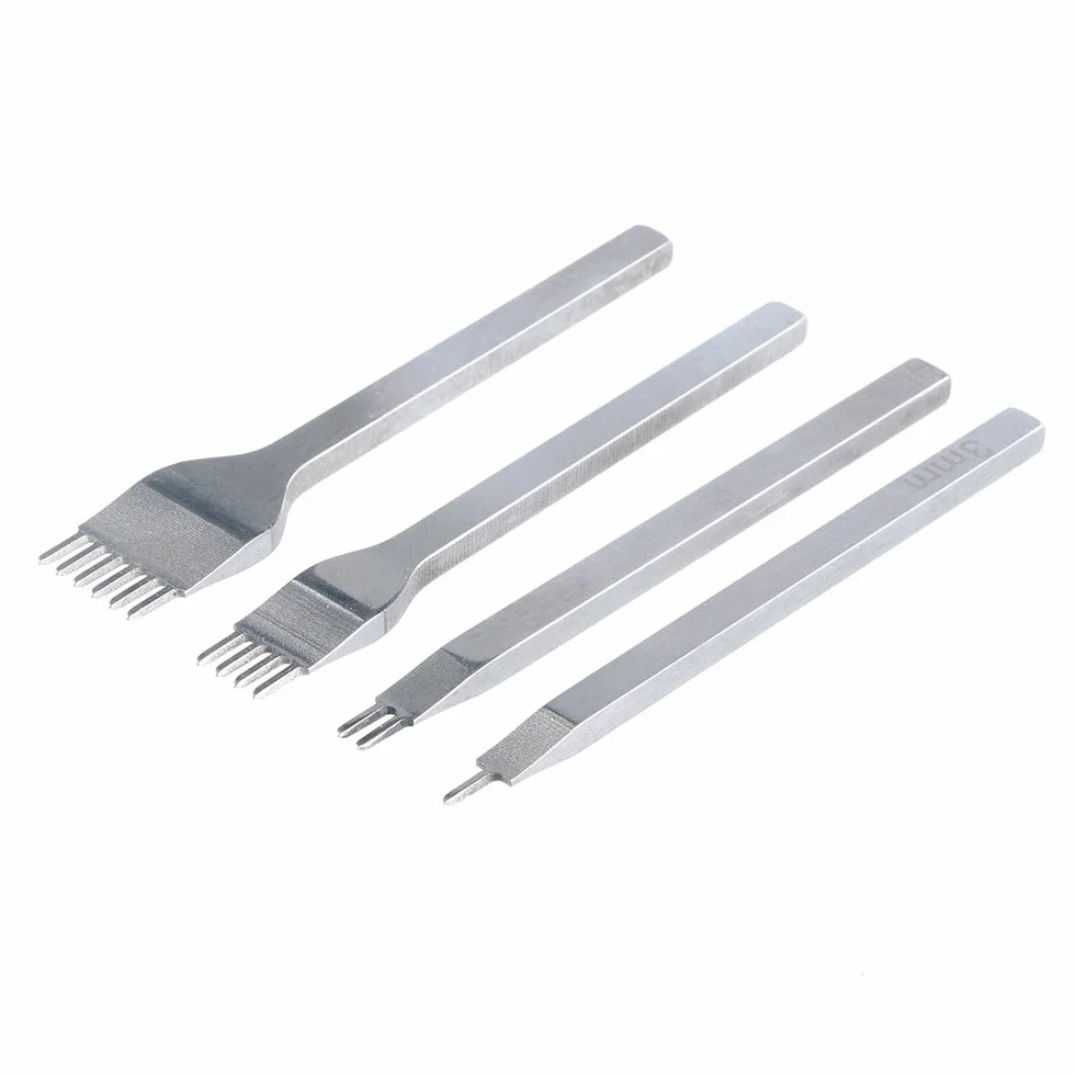 Leathercraft Tools - 4pcs Punzoni 3-6mm 1 + 2 + 4 + 6 Denti Cuciture Scalpello Tool , Strumento Pelle Punzoni Coltello per Pelletteria Foro Punzonatrice per Fai Da Te, Fare Punti di Cucitura Perforatore, Stitching Hole Punch