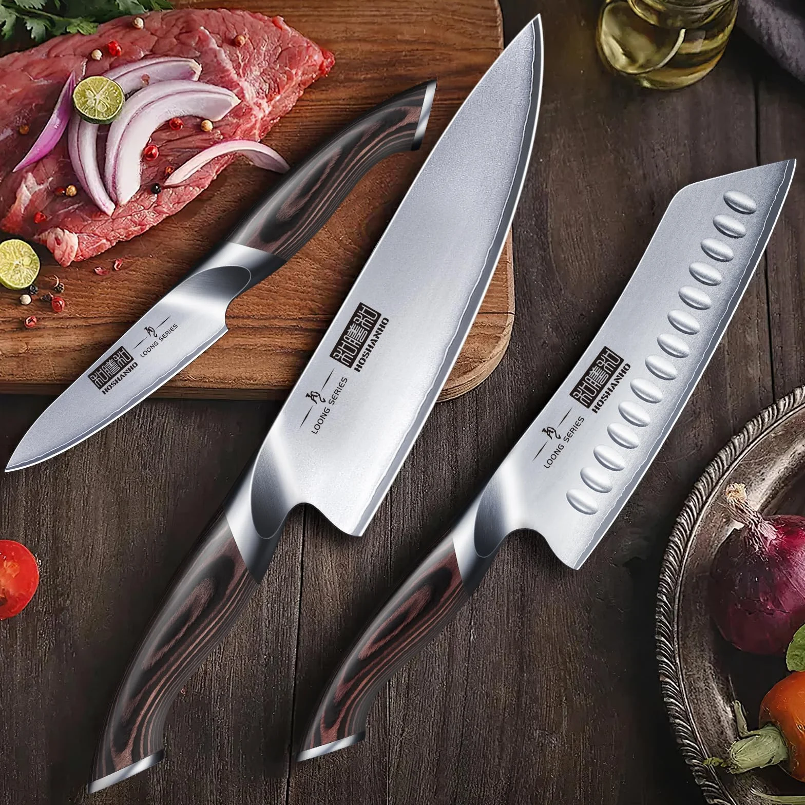 HOSHANHO Set di Coltelli da 5 Pezzi, Set Coltelli da Cucina Giapponesi in Acciaio Inossidabile ad Alto Tenore di Carbonio, Set di Coltelli da Chef Professionali Ultra Affilati