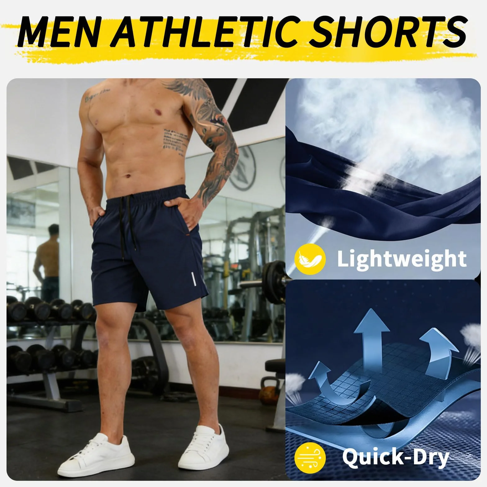 SHAGGA Pantaloncini da Uomo 3 Pezzi Leggeri Asciugatura Rapida Sportivi con Cucitura Interna 7 e Tasche con Cerniera per Corsa Fitness Jogging