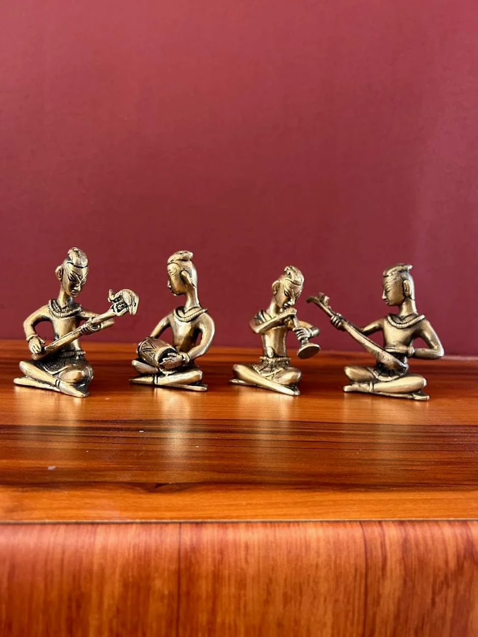 Joyful - Set musicale in ottone, 4 pezzi, collezione di idoli musicisti per regali di ritorno al matrimonio, regalo di nozze, set musicista in ottone, 11,4 cm, set di musicisti popolari tribali per la