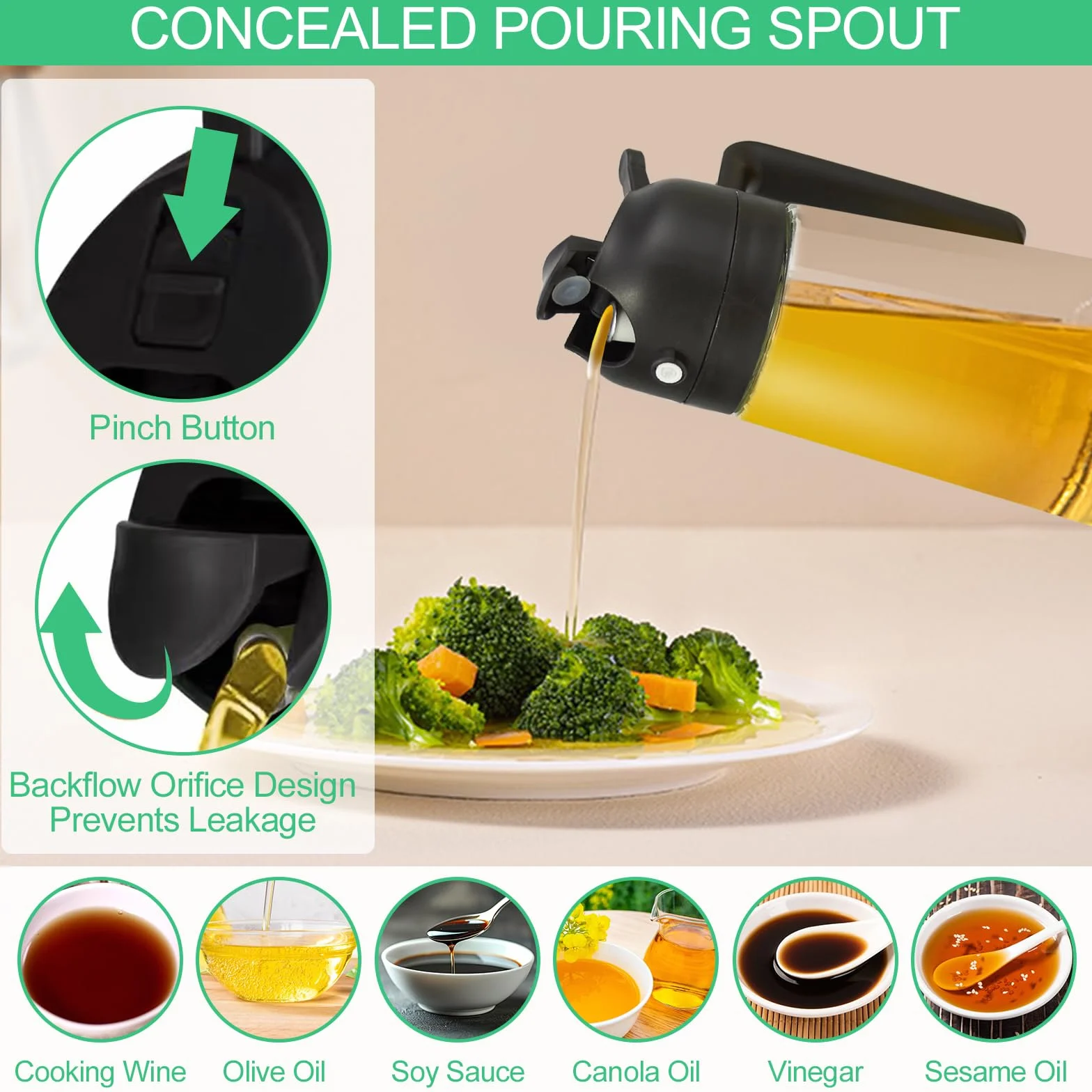 Spruzzino Olio Per Friggitrice Aria, 2 in 1 Spruzzatore Olio 470ml, Dosatore Olio Cucina, Nebulizzatore Olio Cucina
