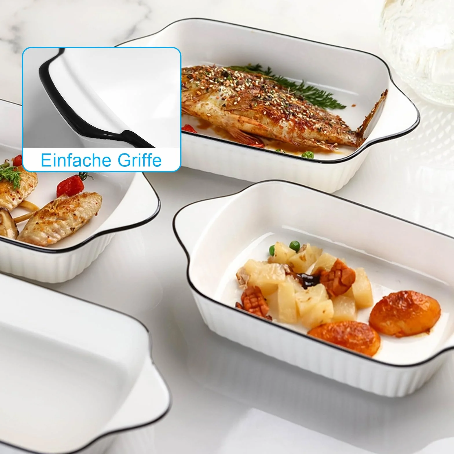 Set da 4 pirofile piccole in ceramica di alta qualità con manici, adatte per forno, microonde e friggitrice ad aria, perfette per gratin, pasta, dessert e altro. Piccola pirofila per 1 persona