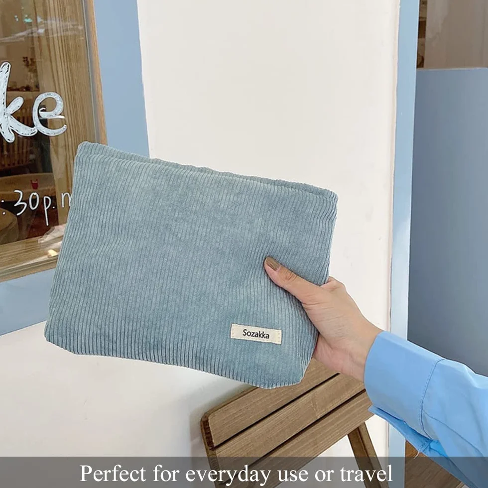 Bustina Portatutto Donna Pochette da Borsa Cosmetica In Tela Trousse Trucchi Con Cerniera Blu