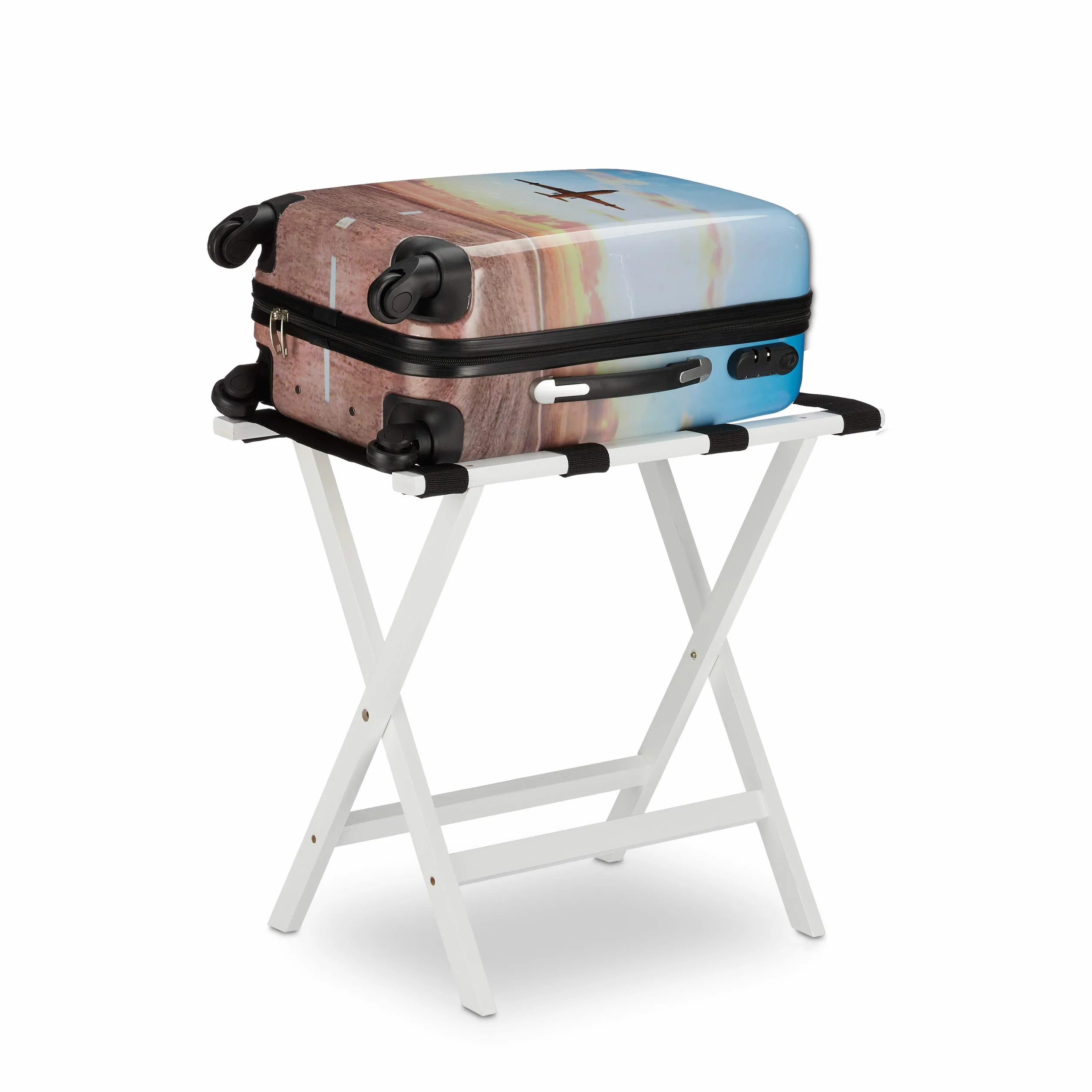 Relaxdays Portavaligia Pieghevole in Bambù, Supporto Reggivaligia HLP 53,5x58x36,5 cm Bianco