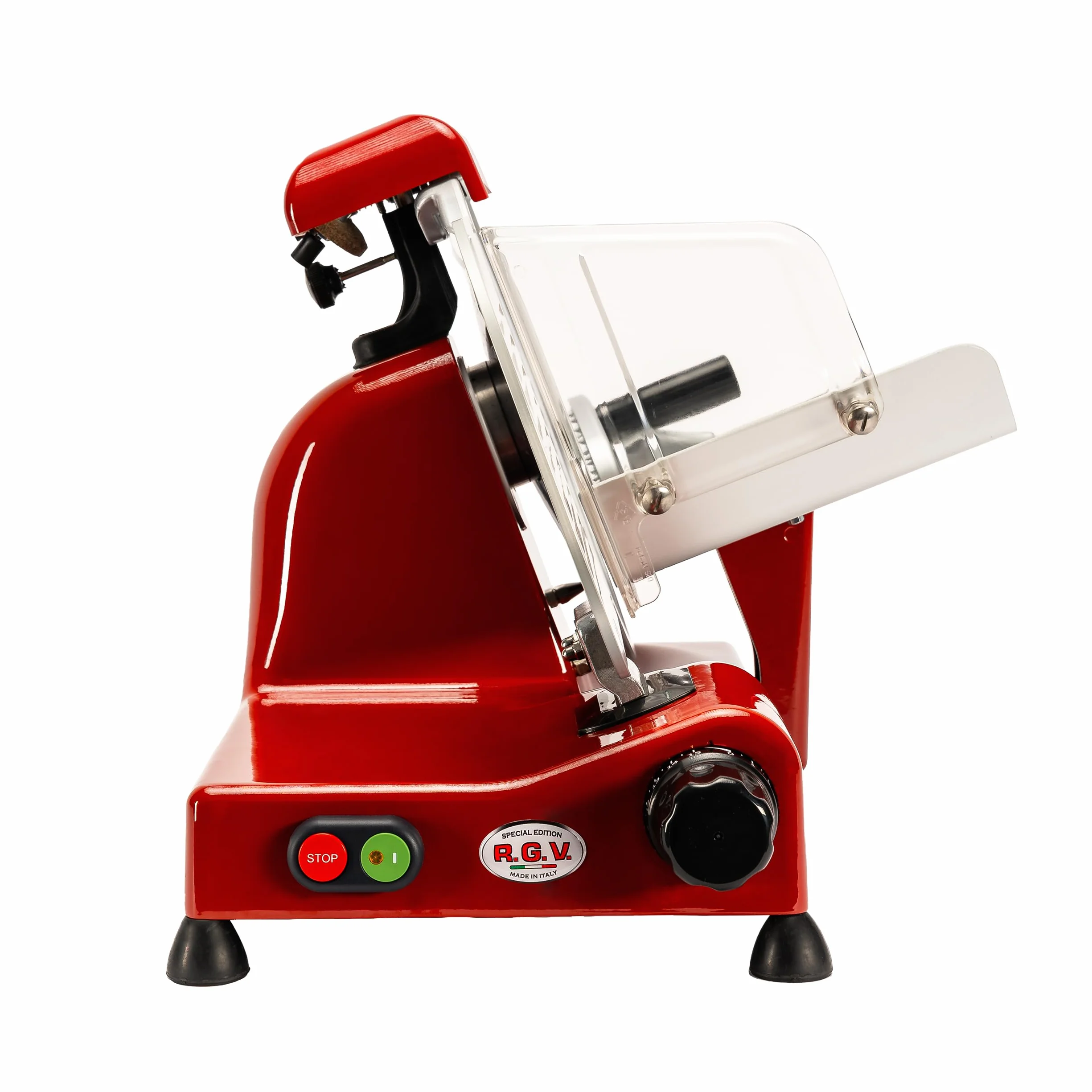RGV Affettatrice Special Edition 25 Red – Made in Italy, Lama Ø 250 mm, 140W, Alluminio Rosso – Taglio Preciso e Professionale per Casa e Cucina