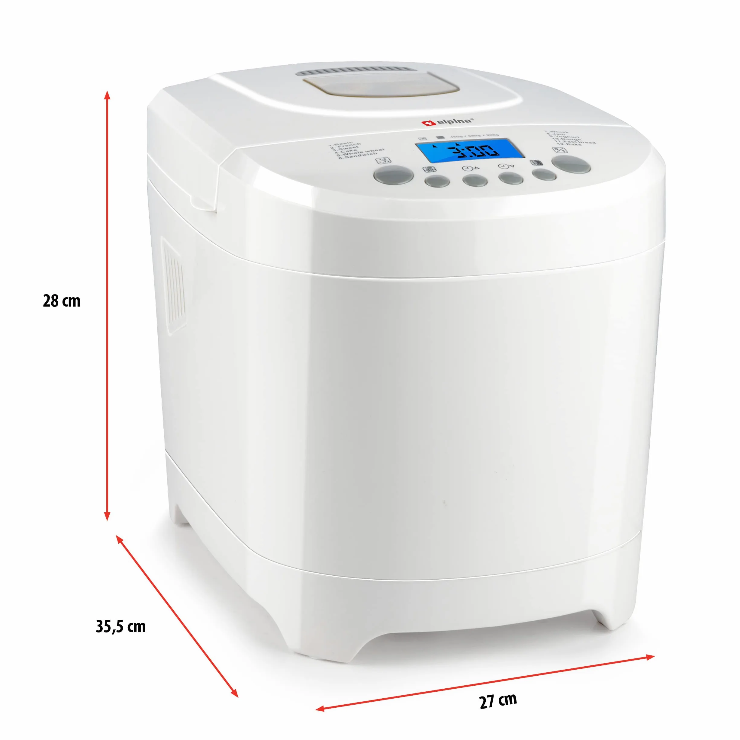 Alpina Macchina per il pane – piccoli a grandi pani: 450 – 680 – 900 grammi, timer – 12 programmi di cottura – 600 W