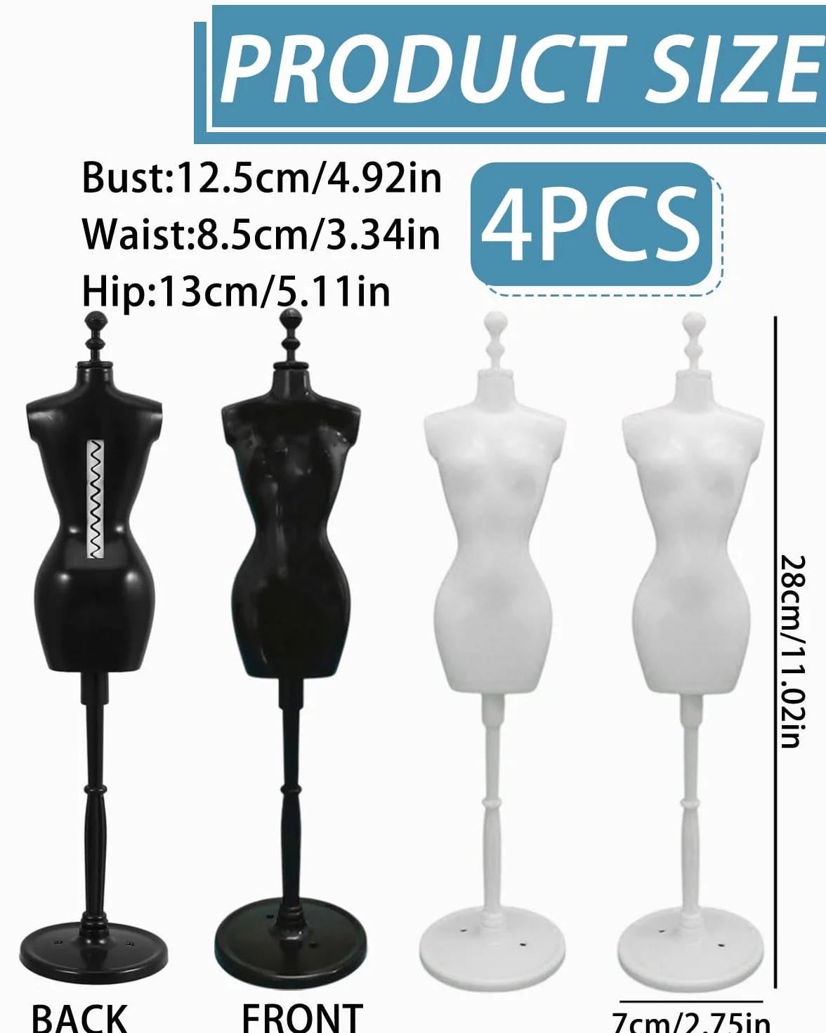 Manichino da Sartoria Femminile per Bambole LEEQ 4pcs con Supporto Display Modello per Casa delle Bambole Fai da Te