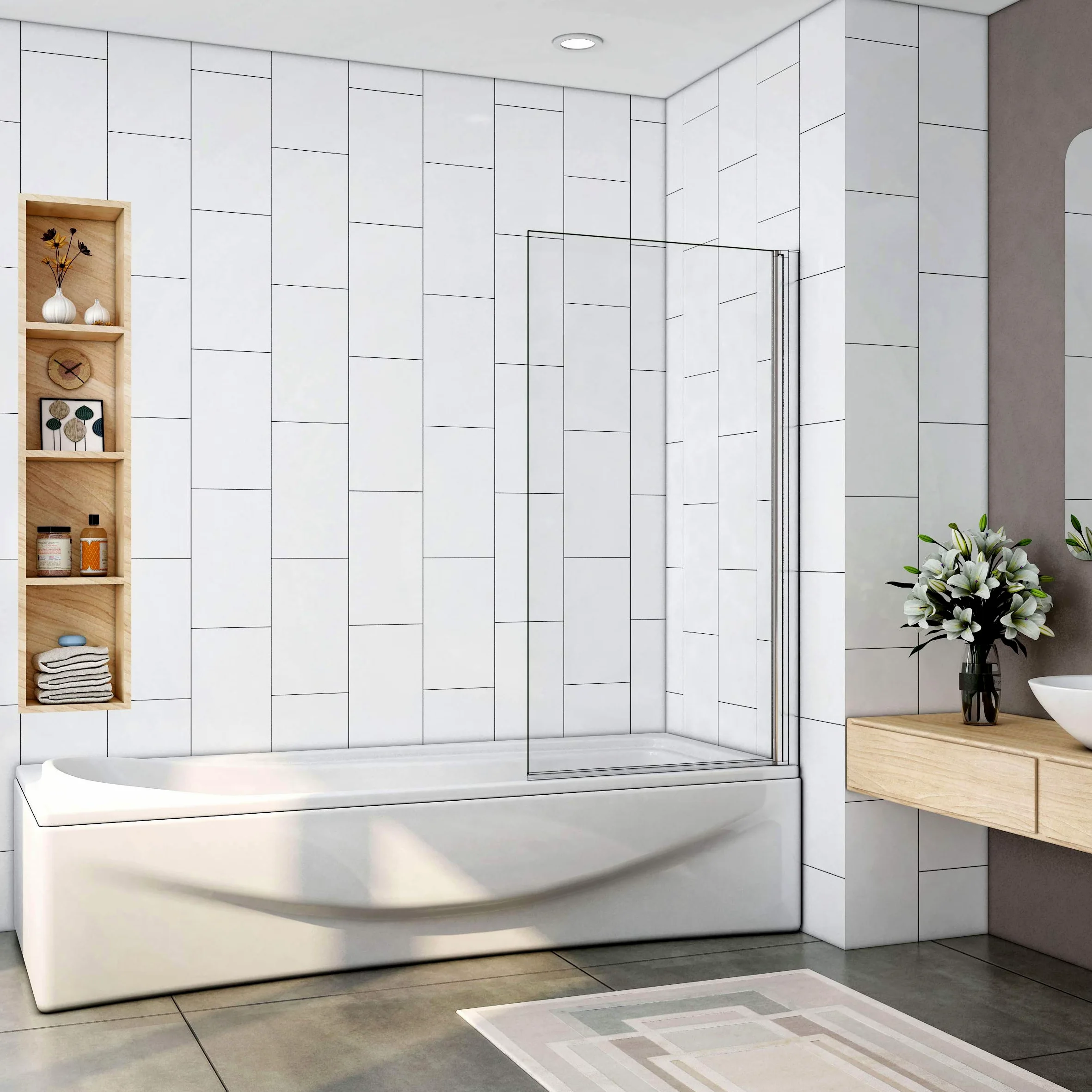 Parete Per Vasca Anta singola 80x140cm Sopravasca da Bagno in Vetro Temperato Trasparente 6 mm con telaio cromo lucido
