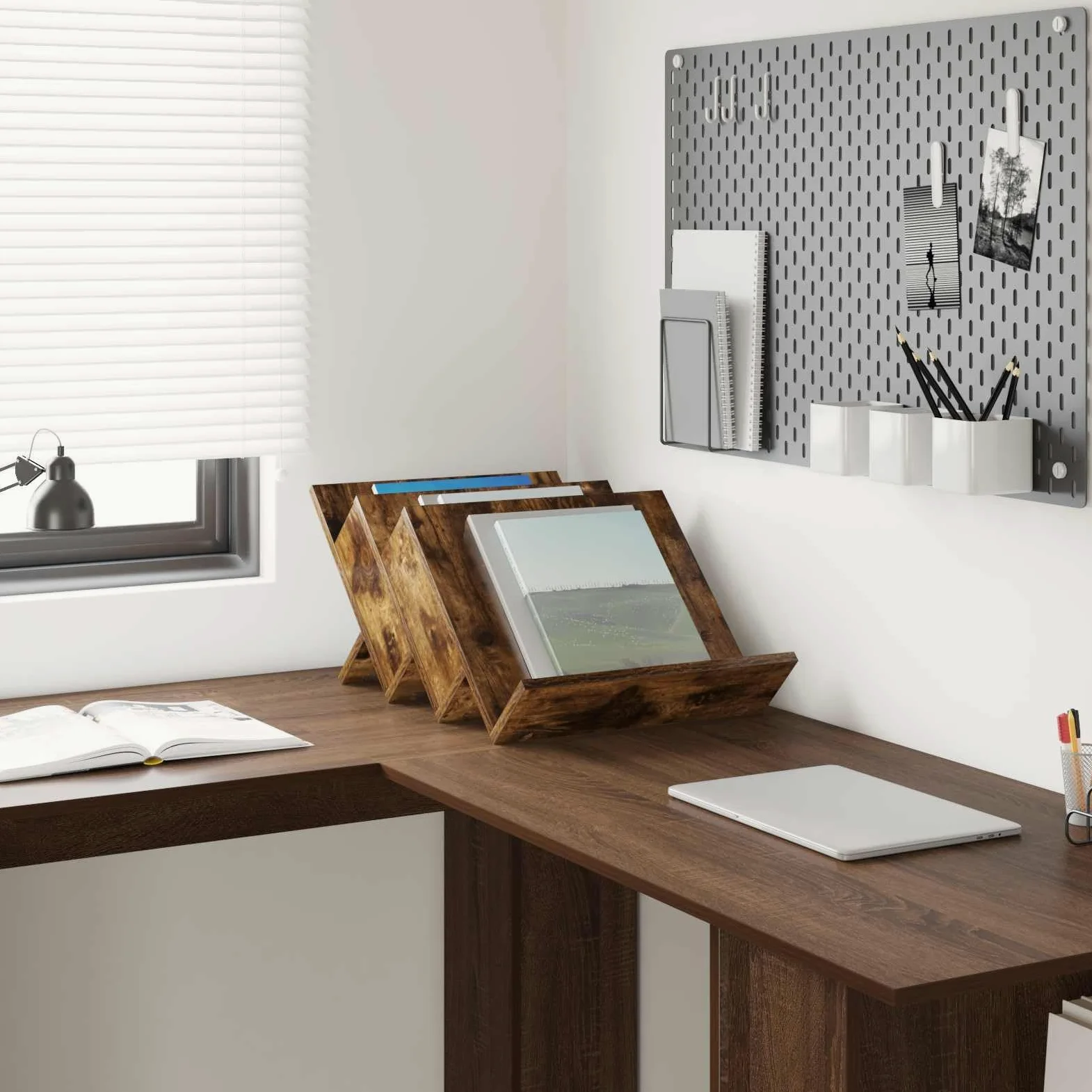 Portariviste in rovere affumicato, 53 x 40 x 28,5 cm, con 3 ripiani, versatile portariviste per soggiorno, ufficio, bagno, conservazione stabile e pratico ripiano