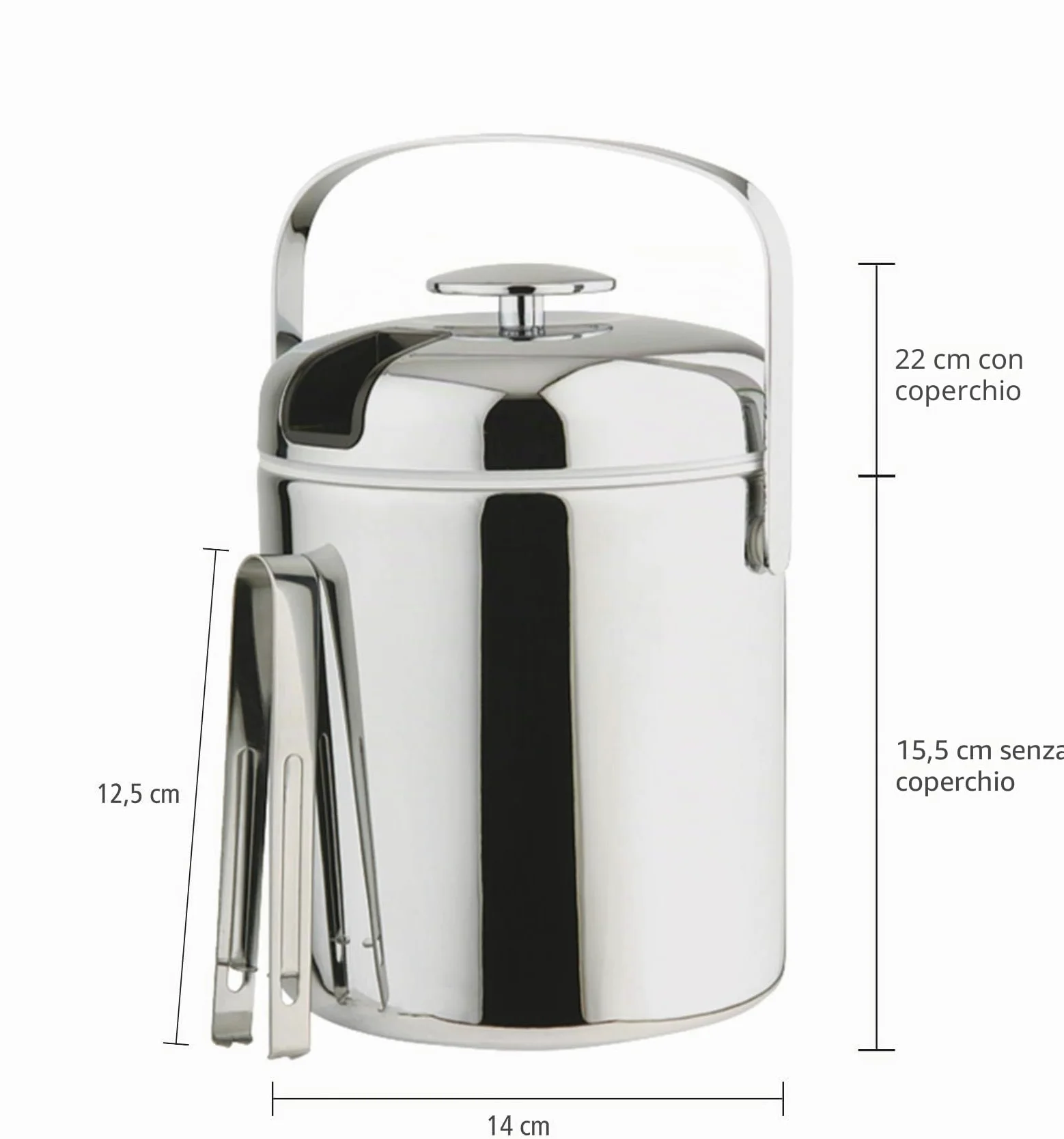 APS Eiseimer 36015, Set Secchiello Ghiaccio con Pinza, Acciaio Inox, 16x14x22 cm, Argento