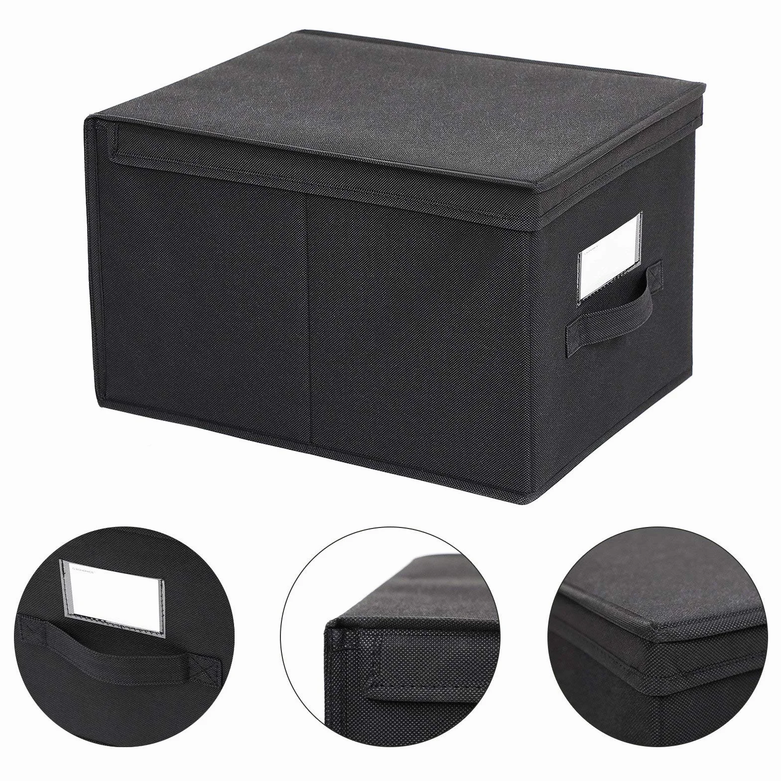 SONGMICS Set di 3 Contenitori Portaoggetti in Tessuto Non Tessuto con Coperchi 40x30x25 cm Nero RFB03H