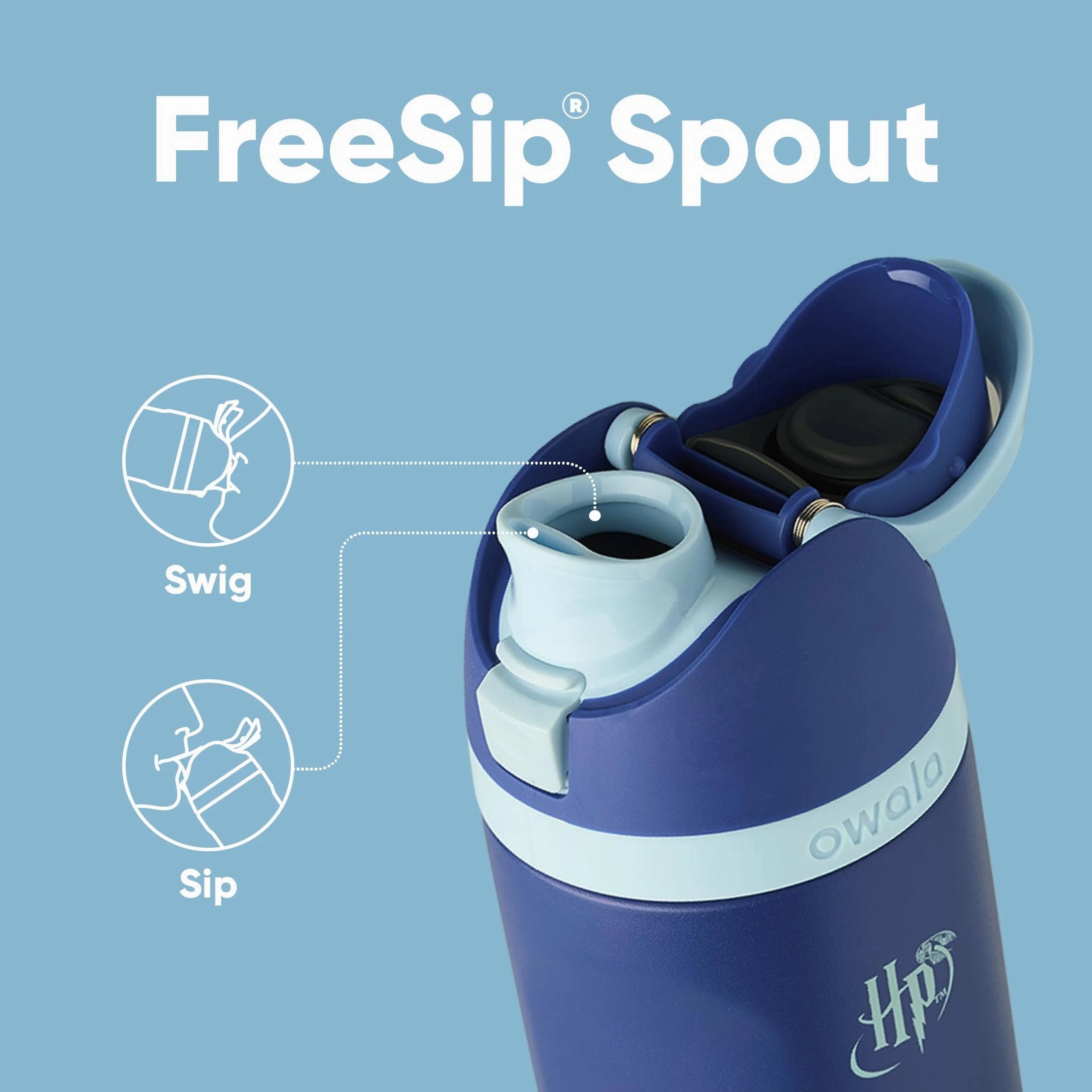 Owala Borraccia termica FreeSip di Harry Potter in acciaio inox con cannuccia, per sport e viaggi, senza BPA, 680,4 g, Corvonero
