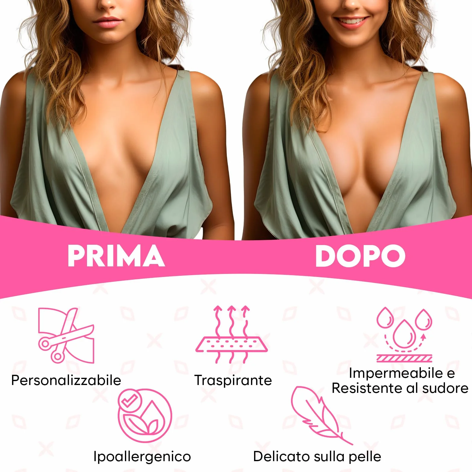 BLOOMORA Boob Tape – Scotch Seno Push Up - Nastro Adesivo Seno con Copricapezzoli Adesivi Silicone - Nastro Seno Adesivo Invisibile - Body Tape per Abiti Senza Spalline - Accessori Inclusi - Beige