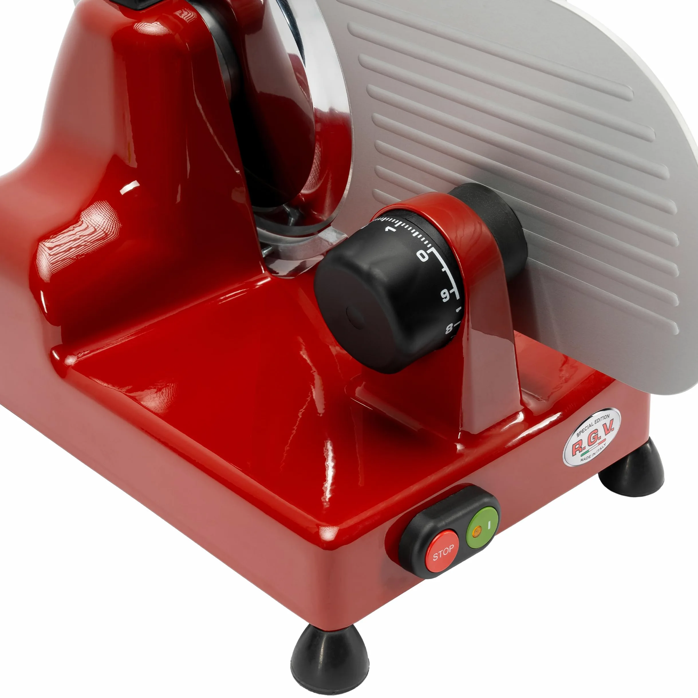 RGV Affettatrice 22 Luxor Red - Affettatrice Professionale 120W in Alluminio Fuso, Lama Ø220 mm, Spessore Regolabile 0–16 mm, Facile Pulizia