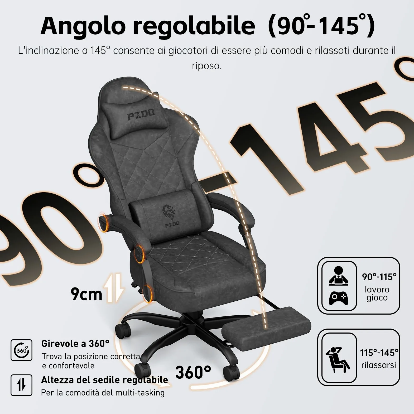 PZDO Sedia Gaming Ergonomica Sedia da Ufficio con Tessuto High-Tech, Poltrona Gamings con Poggiapiedi,PC Sedie Computer Gaming Chair Poggiatesta, Adulti, Adolescenti, regalo, 150 kg(Nero)