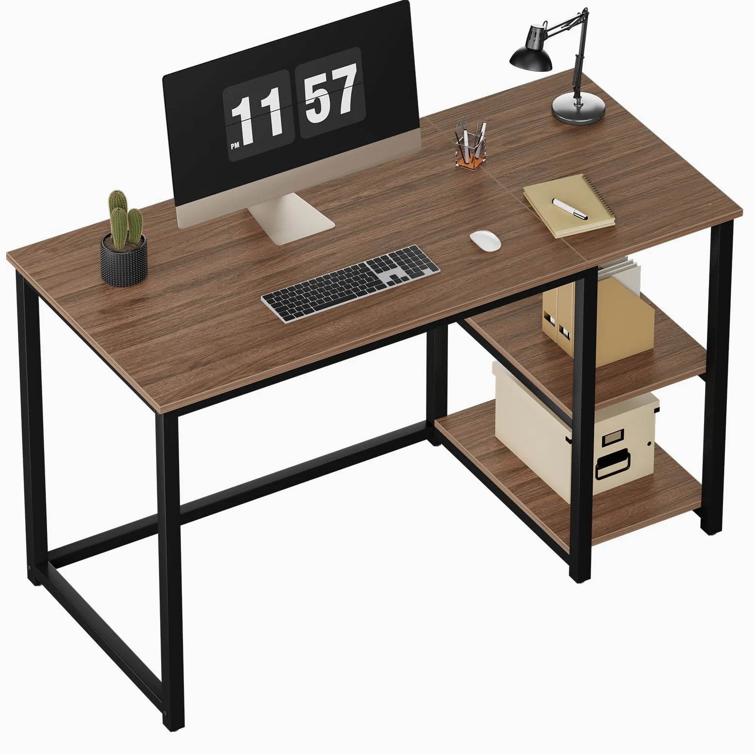 WOHOMO Scrivania per computer, 120 cm, con 2 ripiani, ampio spazio per riporre oggetti, studio, laptop, marrone