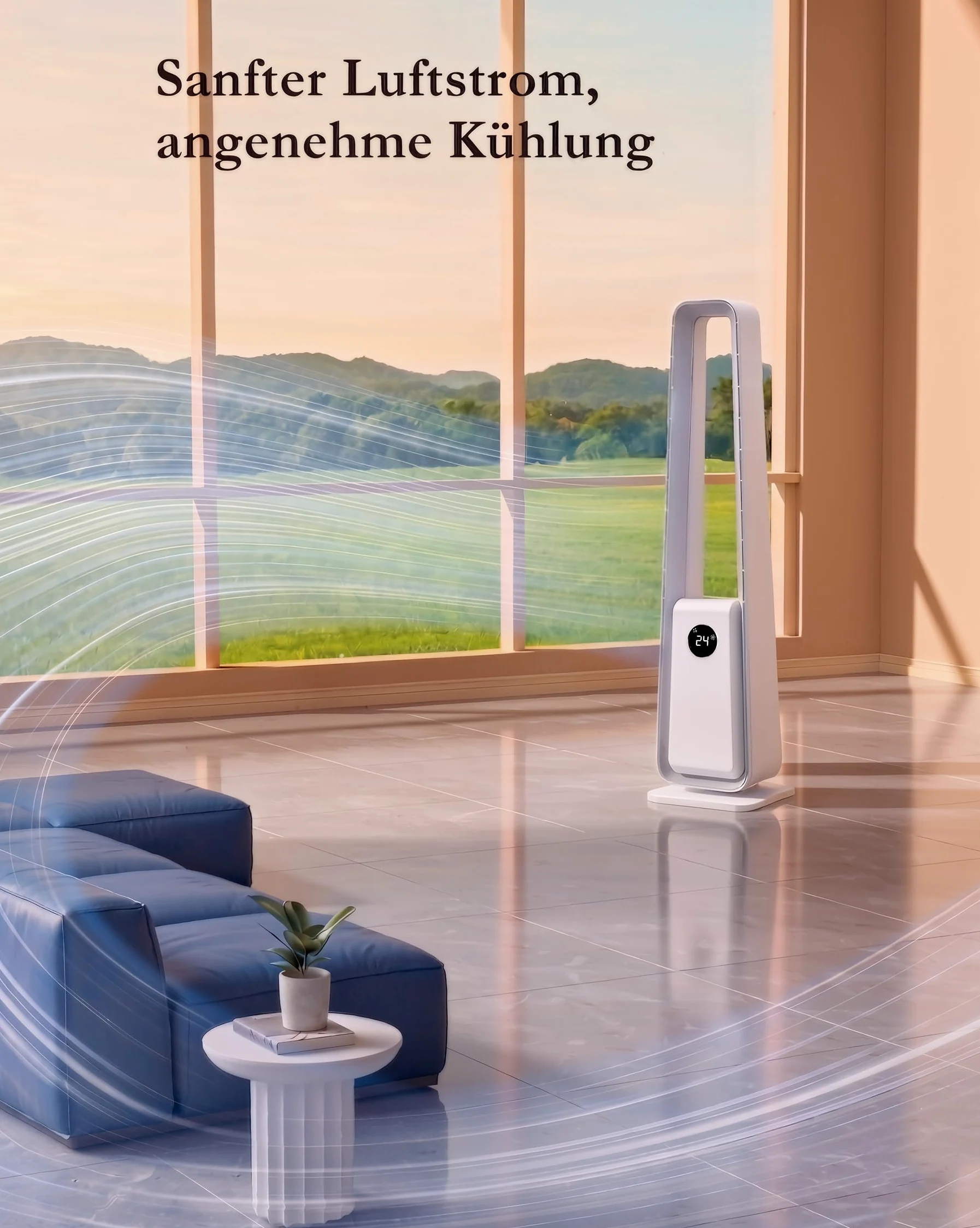 Ventilatore senza pale : ventilatore a torre da pavimento con telecomando, 24 livelli, 3 modalità e timer da 12 ore, ventilatore senza pale silenzioso per camera da letto e soggiorno