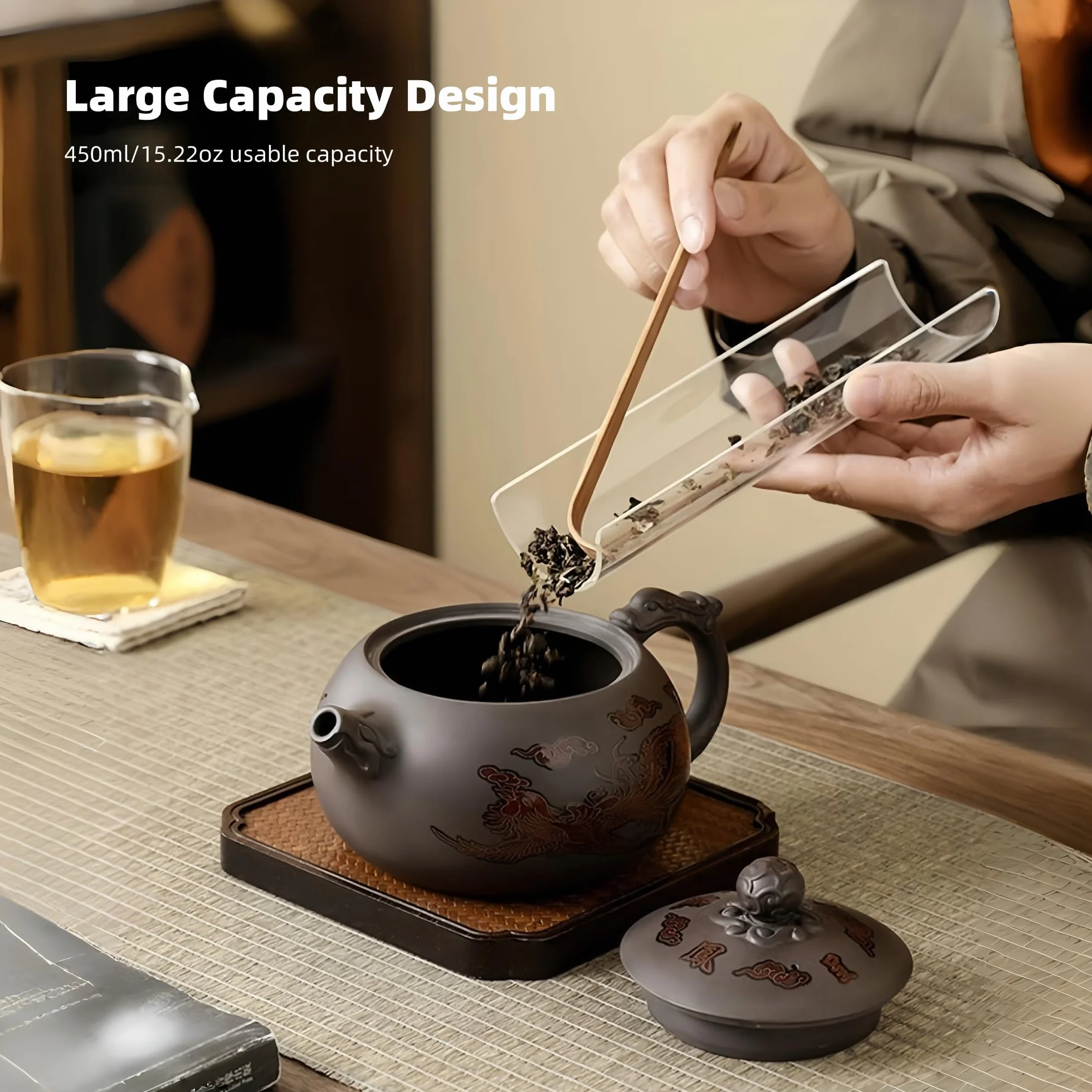 Set di Teiera Yixing Zisha 450ML, Teiera Cinese in Argilla Fatte a Mano con Scatola Regalo, Set da Tè Che Cambia Colore, Teapot Kung Fu con 2 Tazze, Drago e Fenice