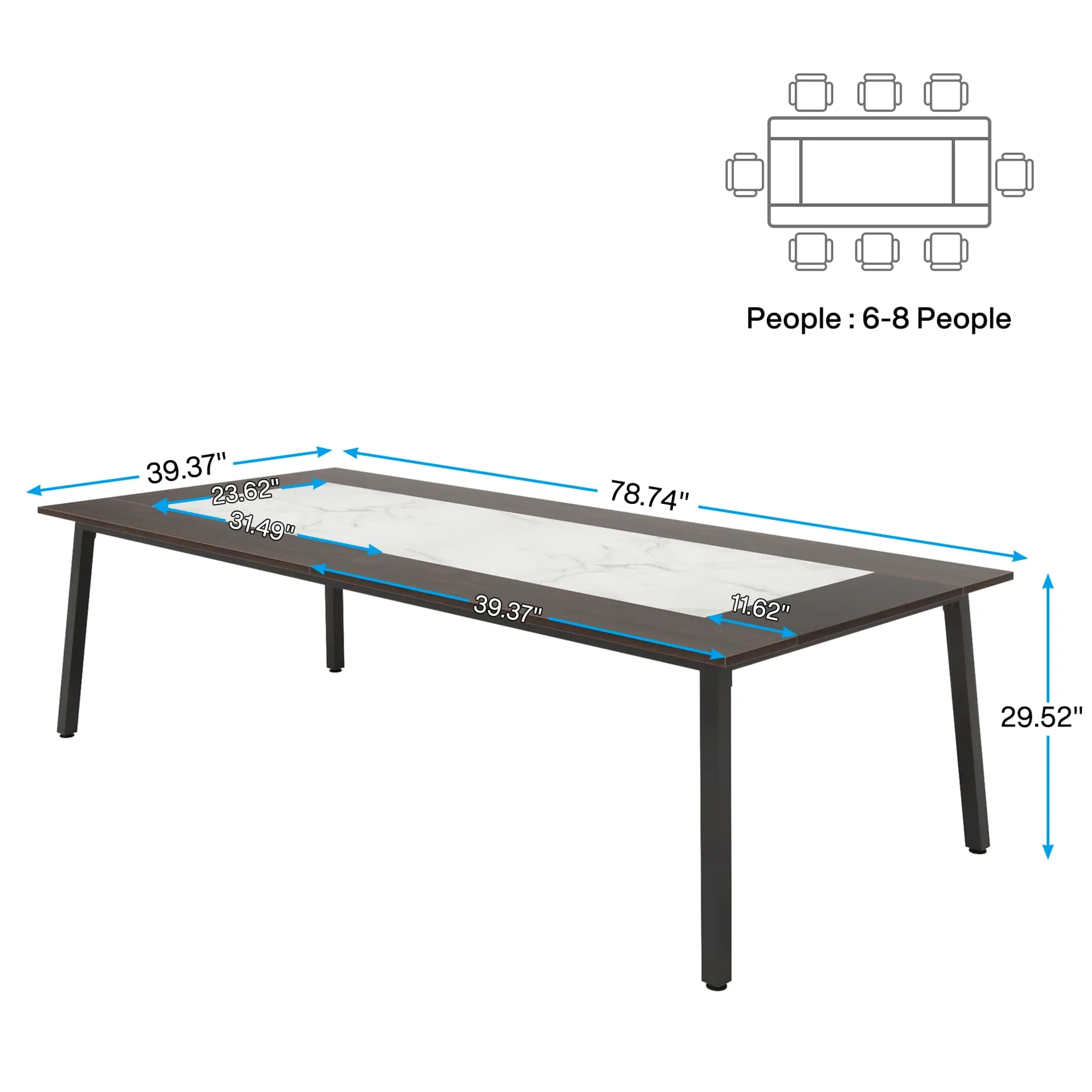 Tribesigns Large Conference Table Grande Tavolo da conferenze, Legno Ingegneria Metallo, Acero caffè + Calacatta Bianco + Nero, L