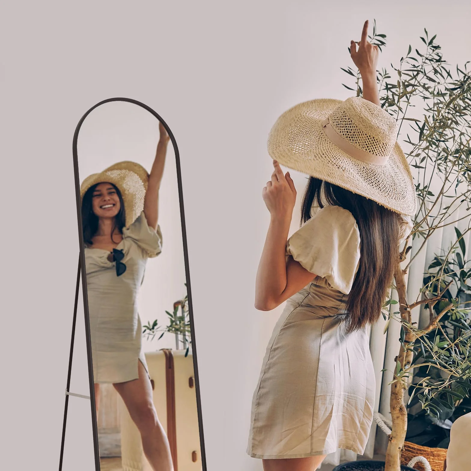 EMKE Specchio ad Arco da Terra, Nero, 140x40 cm, Grande Specchio a Figura Intera, da Appoggiare o da Fissare, Specchio da Parete, Ideale per Camera da Letto, Soggiorno o Ingresso